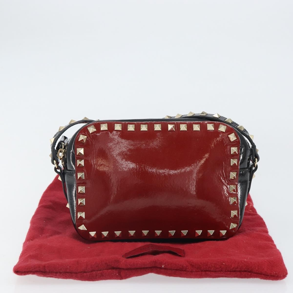 Valentino Garavani Rockstud Chain Camera Crossbody Bag Patent Leather Red Patent_Leather Clutche & Pouche Bag (Pre-Owned)