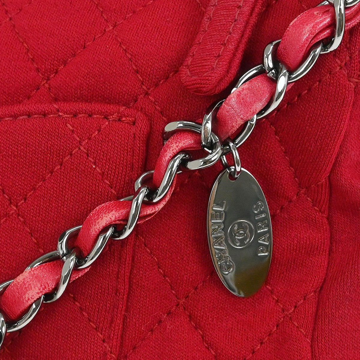 Chanel Vintage Chain Shoulder Bag Cotton Red Cotton Shoulder Bag Bag (Pre-Owned)