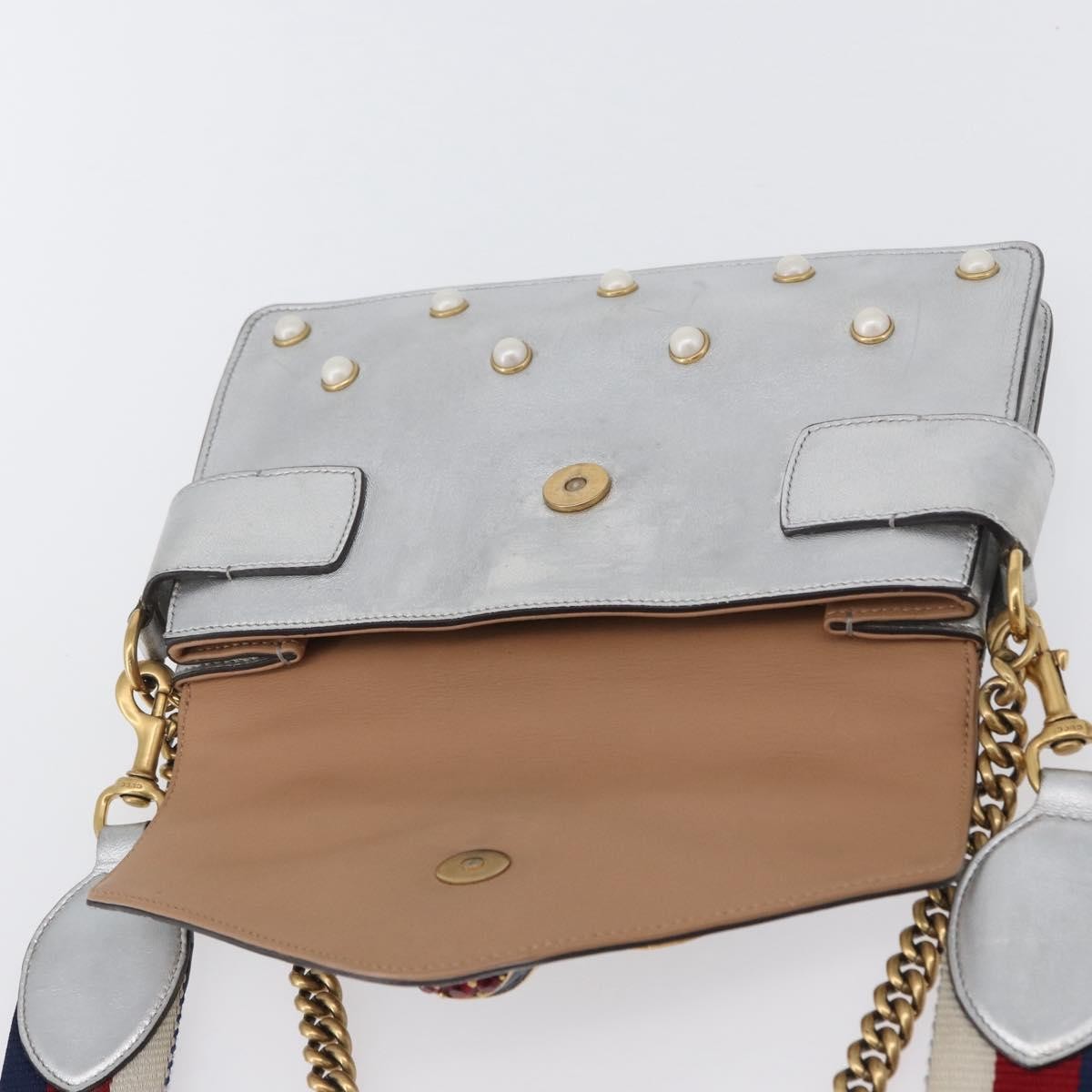 Gucci Broadway Pearly Bee Shoulder Bag Embellished Leather Silver Leather Shoulder Bag Bag (Pre-Owned)