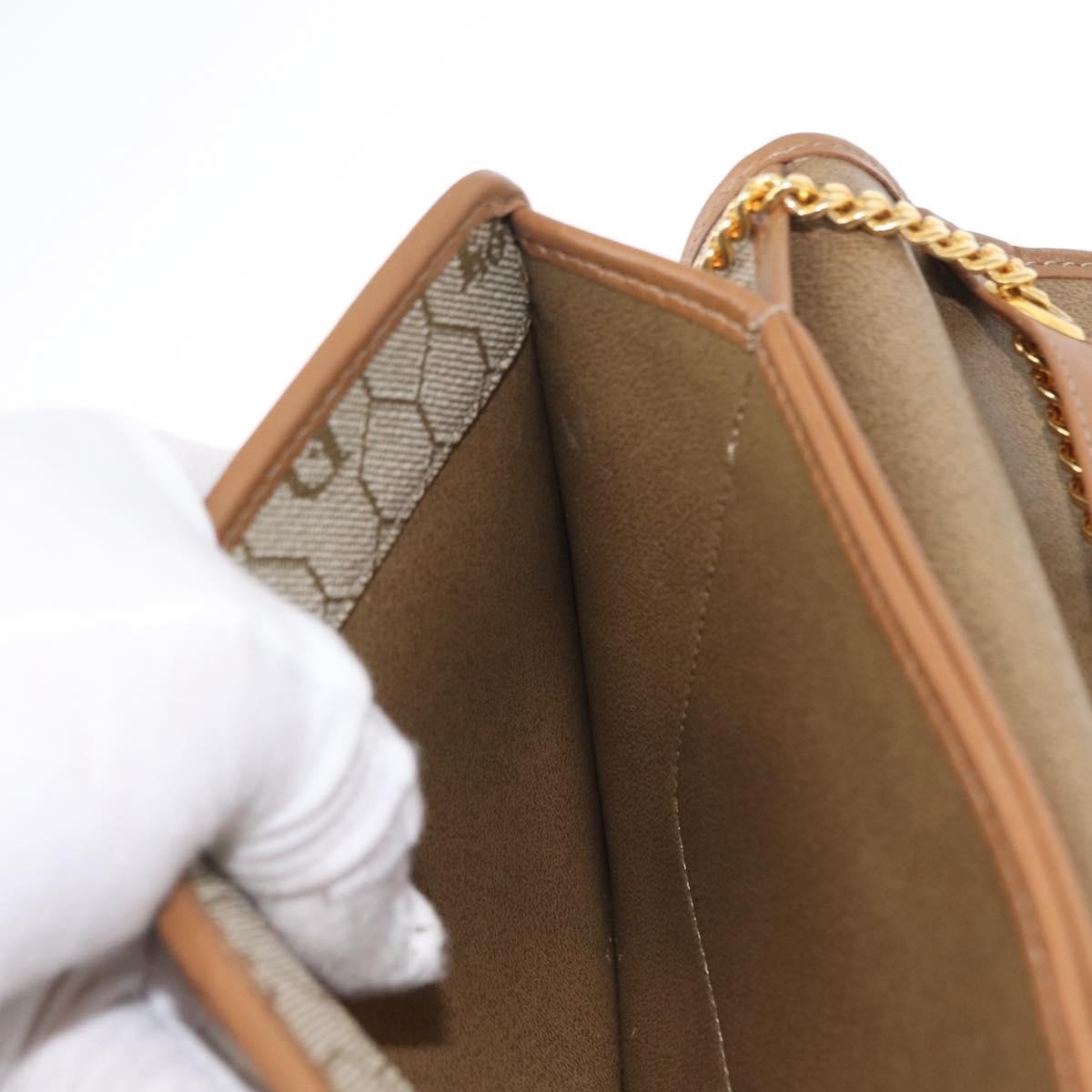 Christian Dior Vintage Honeycomb Chain Canvas Beige Canvas Shoulder Bag Bag (Pre-Owned)