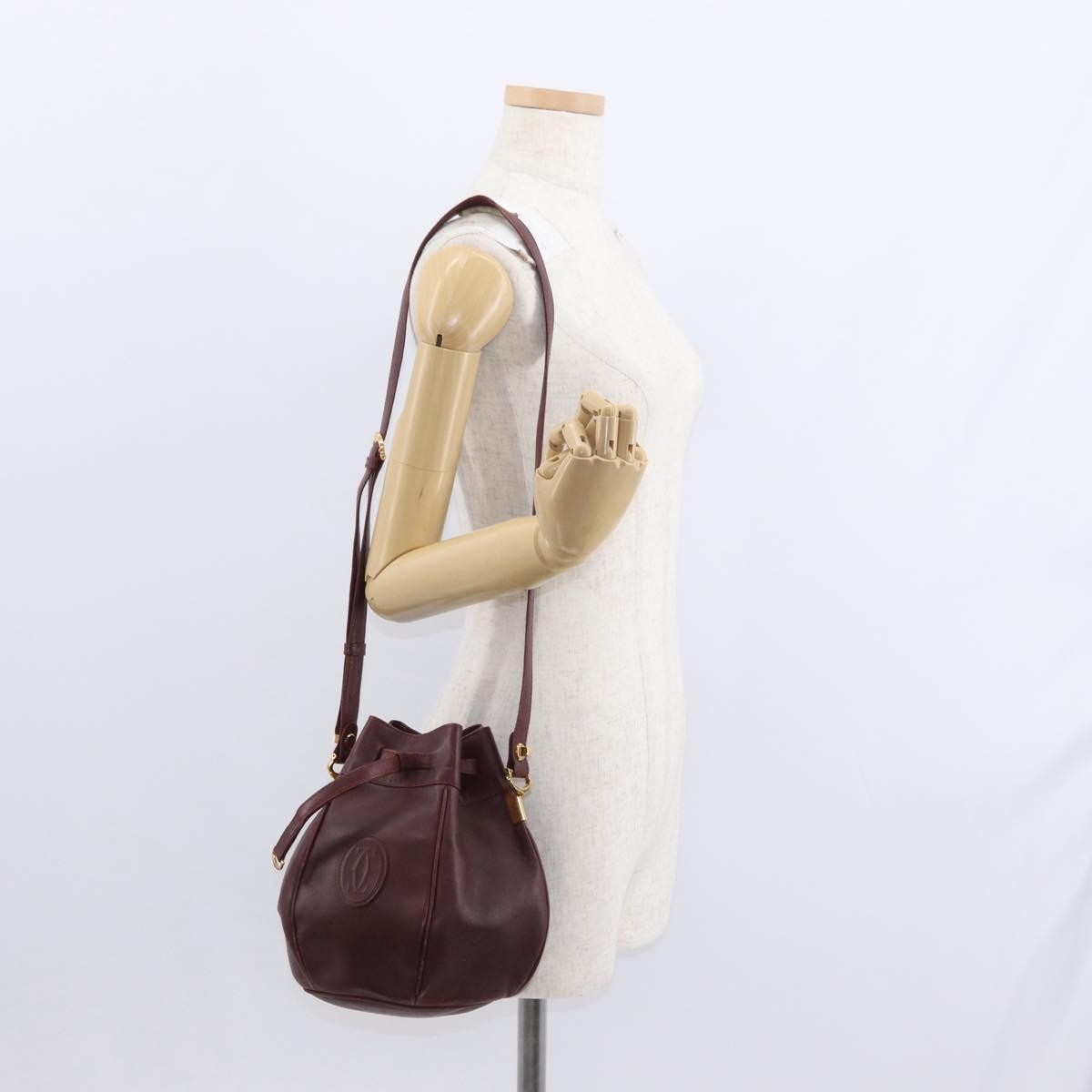 Cartier Must De Cartier Bag Leather Burgundy Leather Shoulder Bag Bag (Pre-Owned)