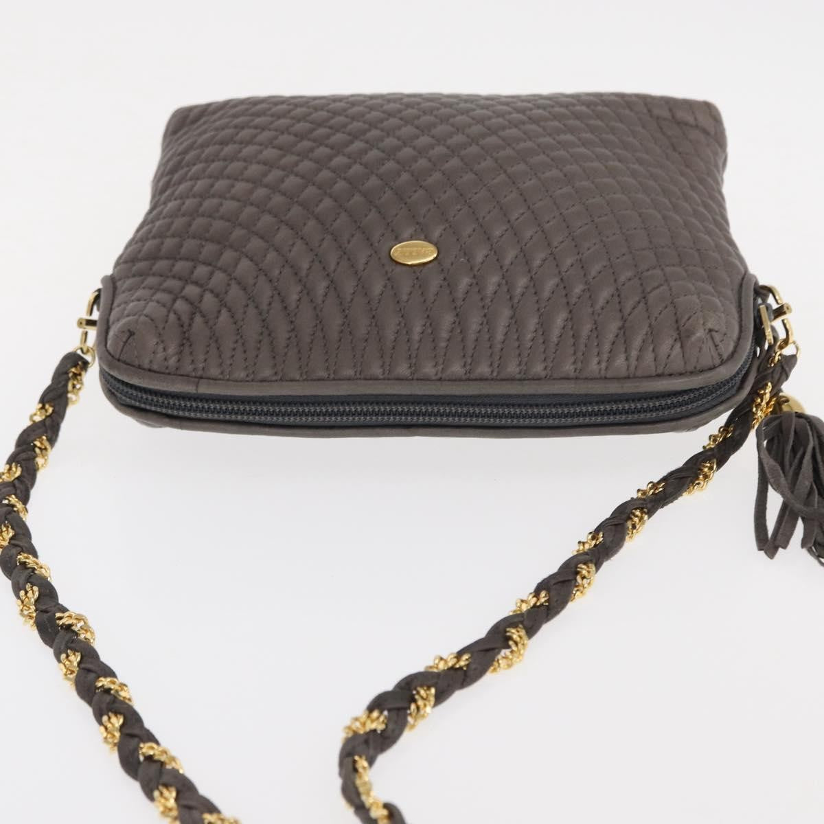 Bally Vintage Chain Shoulder Bag Quilted Leather Gray Leather Shoulder Bag Bag (Pre-Owned)