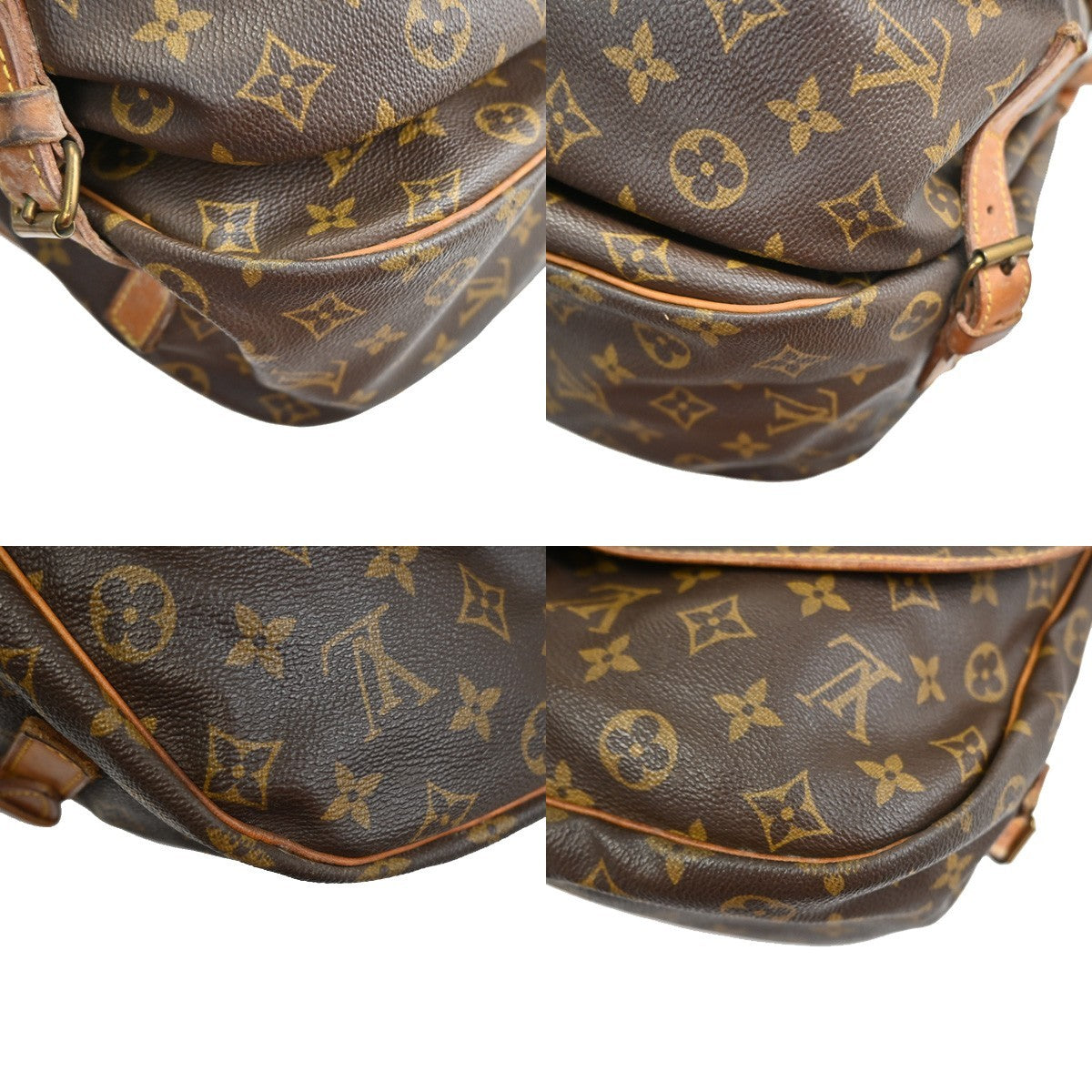 Louis Vuitton Saumur Handbag Monogram Canvas Brown Leather Shoulder Bag Bag (Pre-Owned)