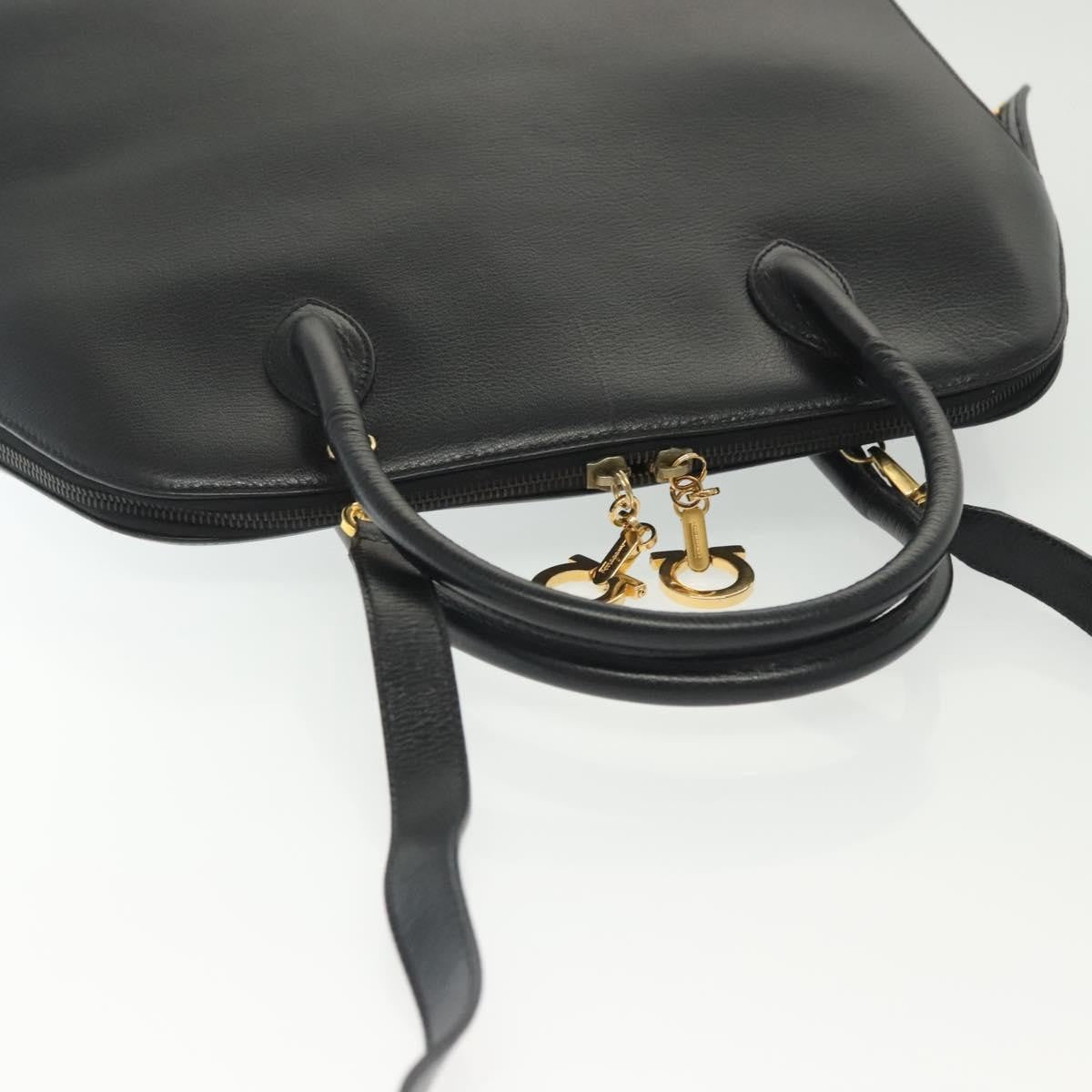 Salvatore Ferragamo Convertible Dome Gancini Leather Black Leather Handbag (Pre-Owned)