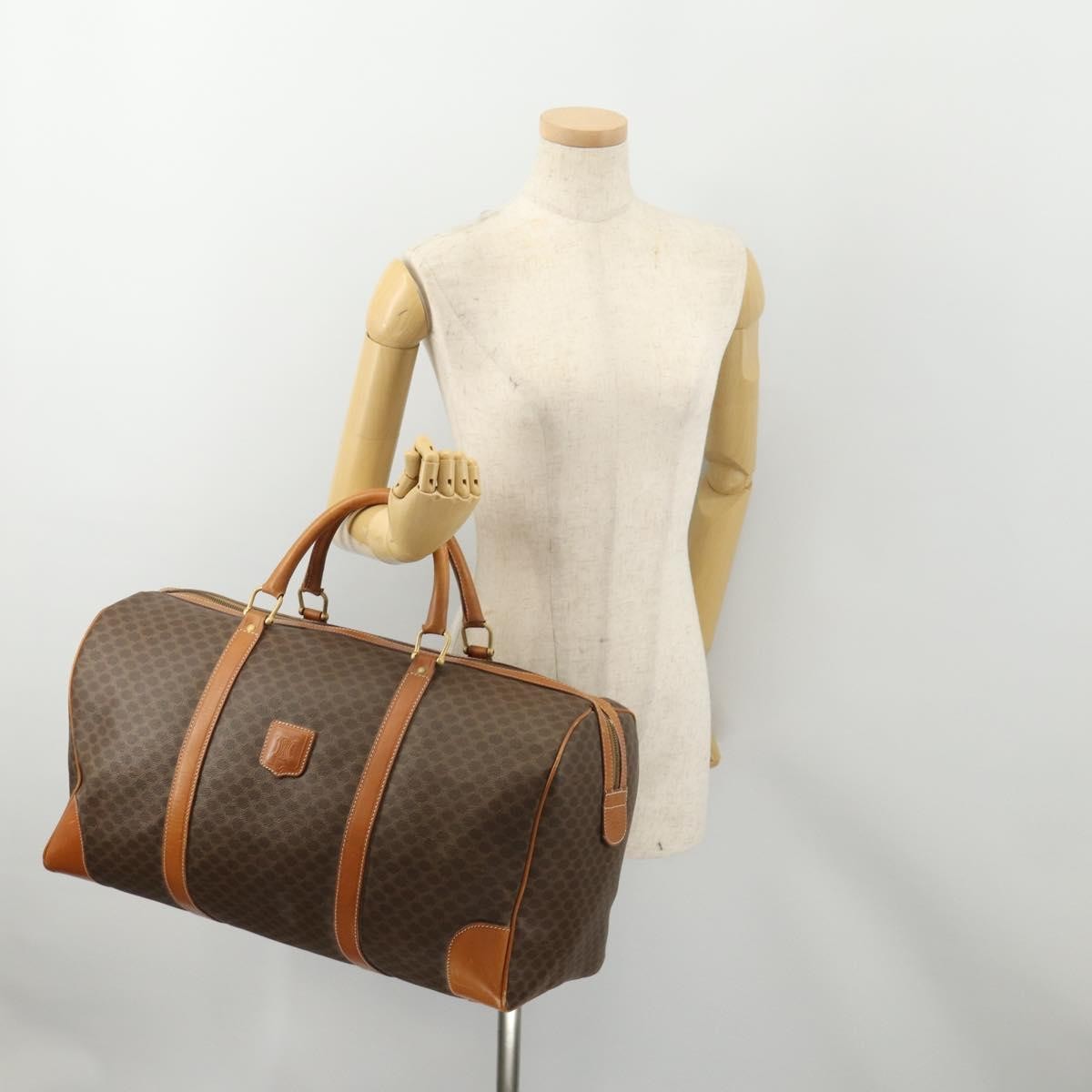 Celine Vintage Duffle Bag Macadam Coated Canvas Brown Canvas Travel Bag Bag (Pre-Owned)