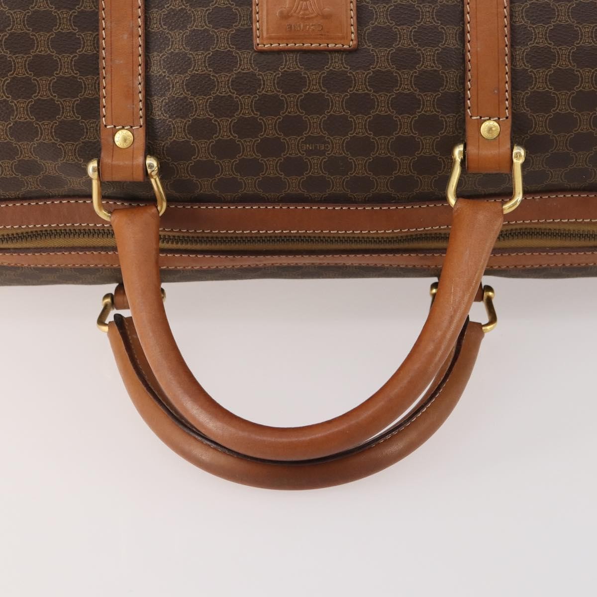 Celine Vintage Duffle Bag Macadam Coated Canvas Brown Canvas Travel Bag Bag (Pre-Owned)