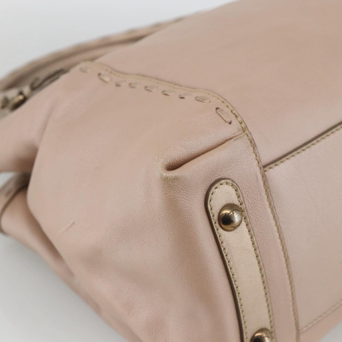 Salvatore Ferragamo Gancini Handbag Leather Beige Leather Handbag (Pre-Owned)