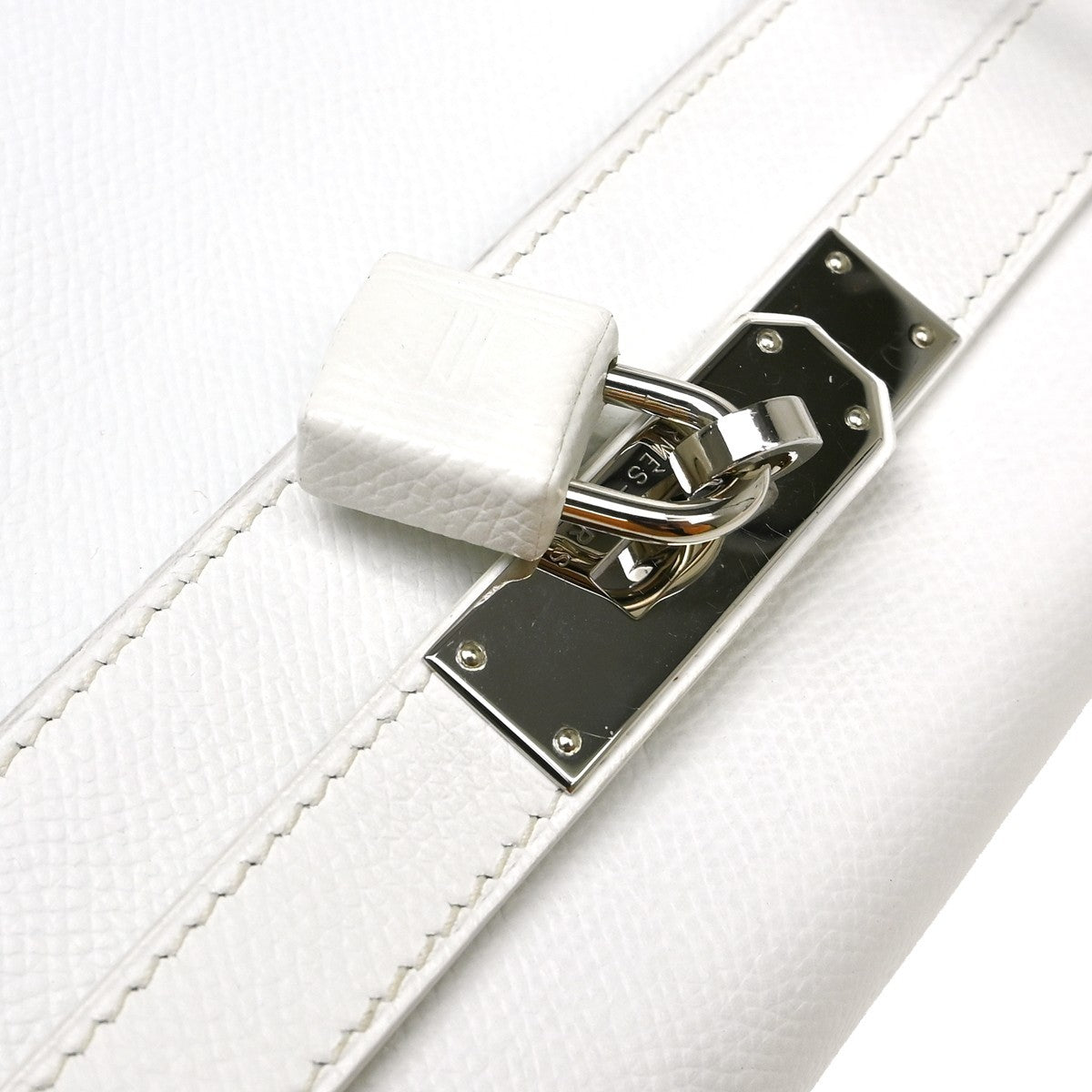 Hermes Kelly Handbag White Epsom With Palladium Hardware White Leather Handbag (Pre-Owned)