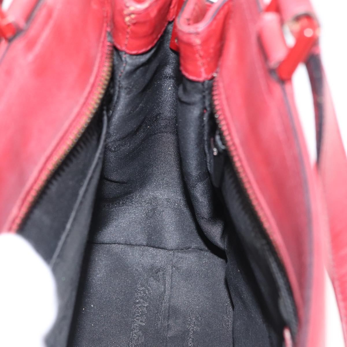 Salvatore Ferragamo Double Gancini Side Buckle Tote Leather Red Leather Handbag (Pre-Owned)