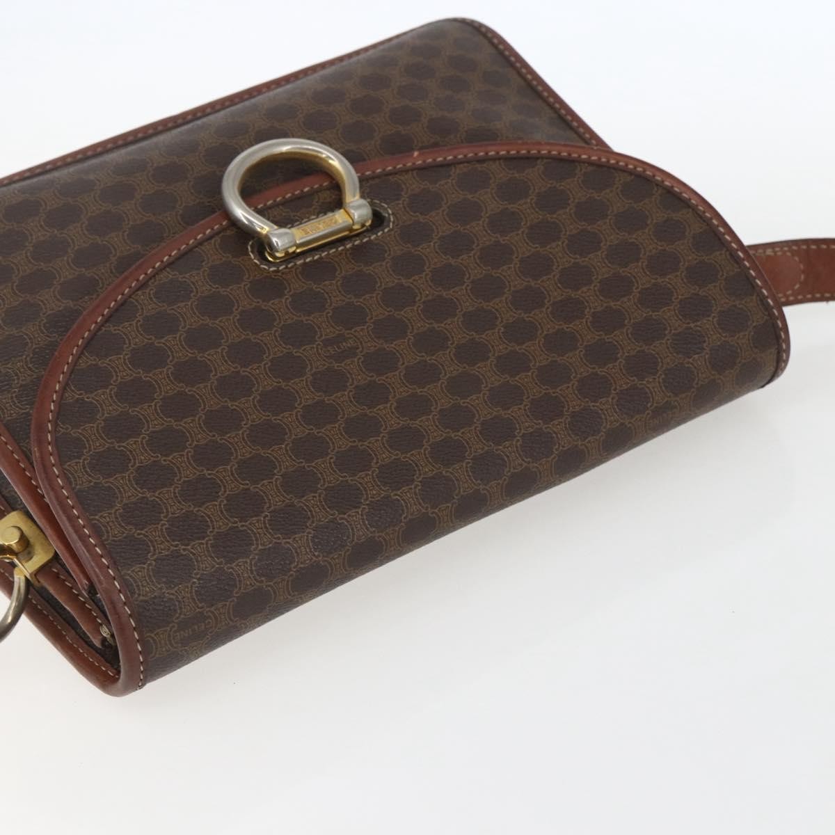 Celine Vintage Macadam Shoulder Bag Canvas Brown Canvas Shoulder Bag Bag (Pre-Owned)