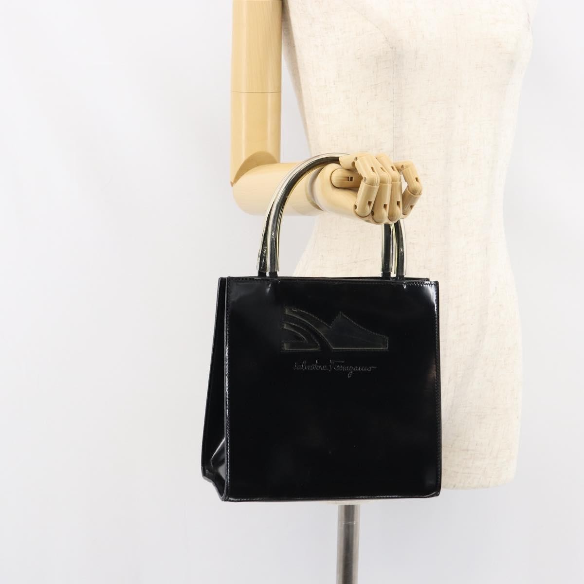 Salvatore Ferragamo Vintage Handbag Patent Leather Black Patent_Leather Handbag (Pre-Owned)