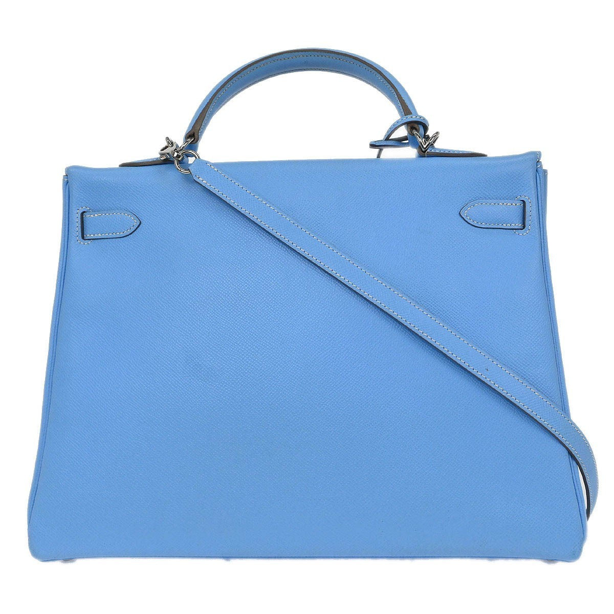 Hermes Kelly Handbag Blue Epsom With Palladium Hardware Blue Leather Handbag (Pre-Owned)