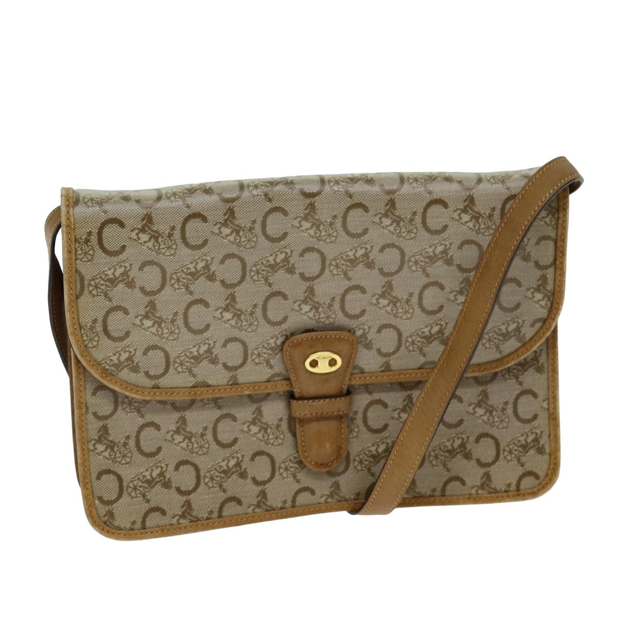 Celine C Macadam Shoulder Bag Canvas Beige Canvas Shoulder Bag Bag (Pre-Owned)