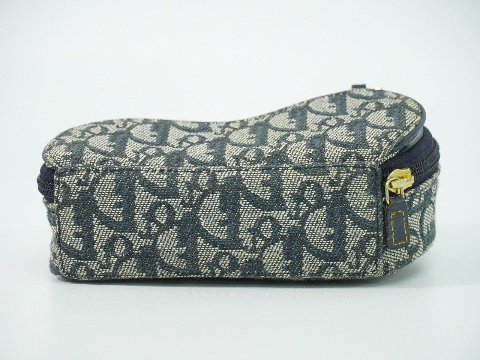Christian Dior Saddle Zip Pouch Diorissimo Canvas Navy Canvas Clutche & Pouche Bag (Pre-Owned)