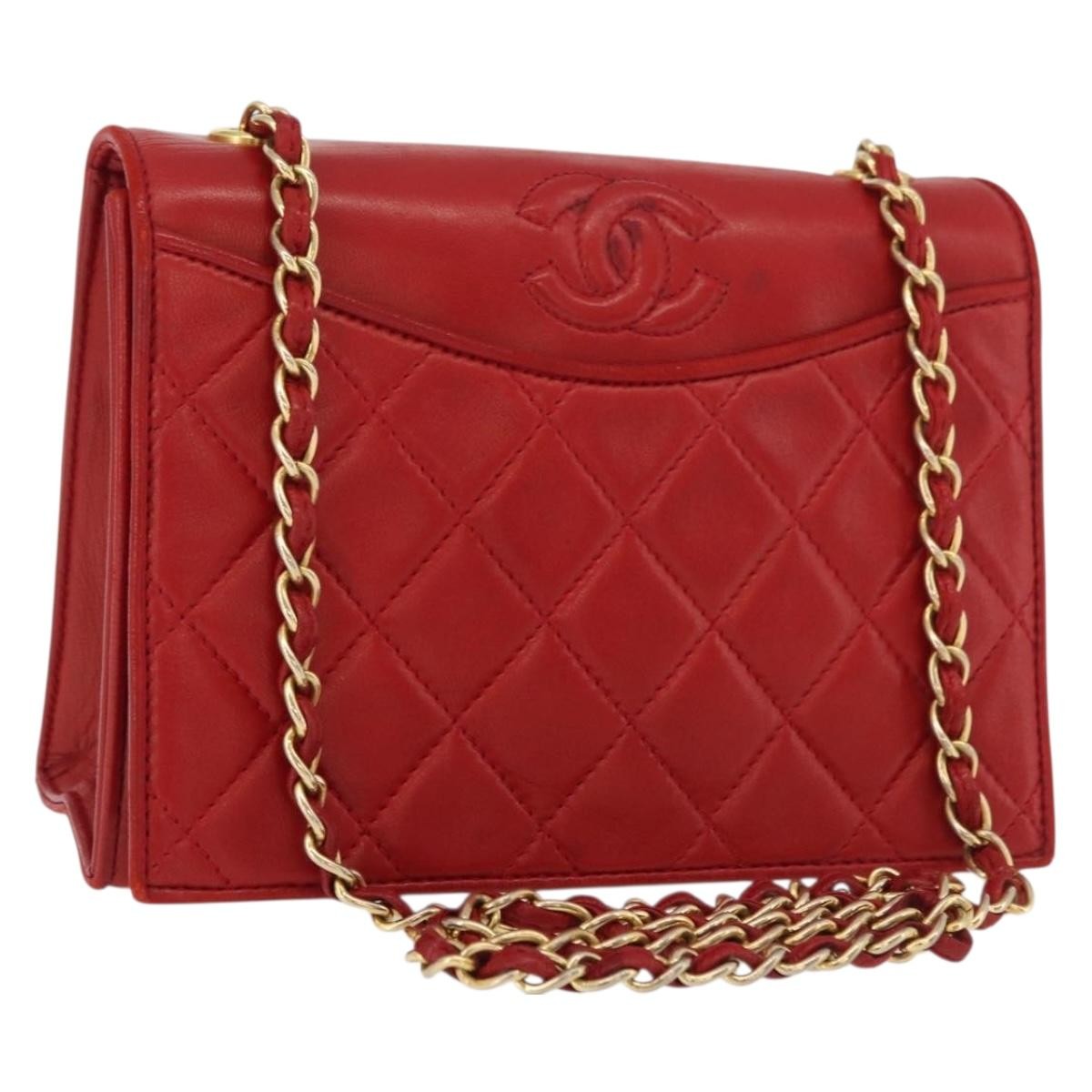 Chanel Vintage Cc Chain Full Flap Bag Quilted Leather Red Leather Shoulder Bag Bag (Pre-Owned)