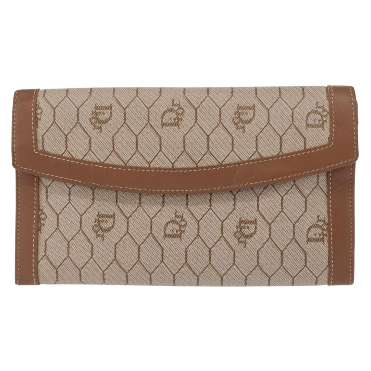 Christian Dior Vintage Honeycomb Flap Wallet Coated Canvas Beige Canvas Wallets Accessory (Pre-Owned)