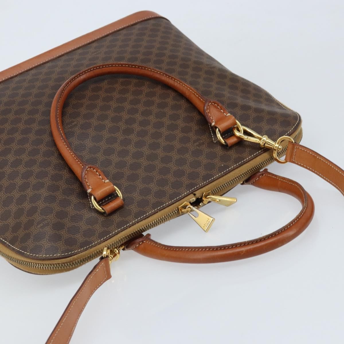 Celine Vintage Macadam Handbag Canvas And Leather Brown Canvas Handbag (Pre-Owned)
