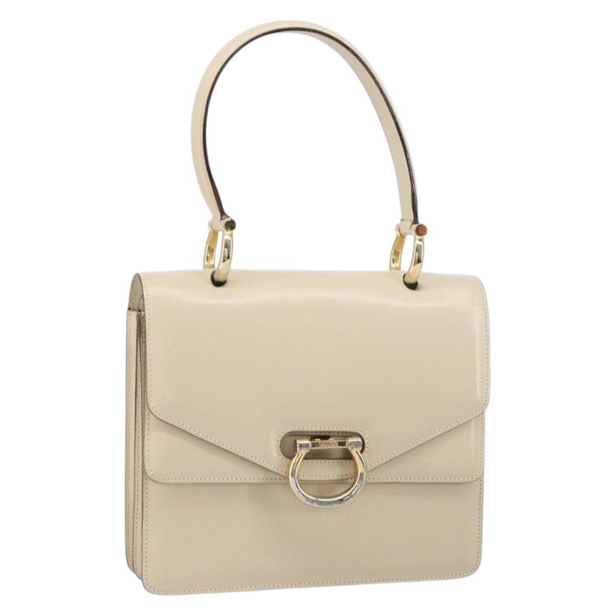 Celine Vintage Top Handle Bag Glazed Leather Ecru Leather Handbag (Pre-Owned)
