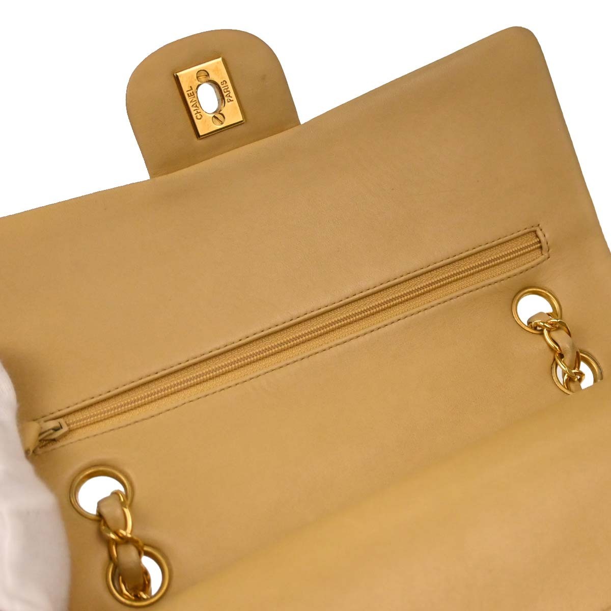 Chanel Timeless - Classic Double Flap Bag Leather Beige Calfskin Handbag (Pre-Owned)