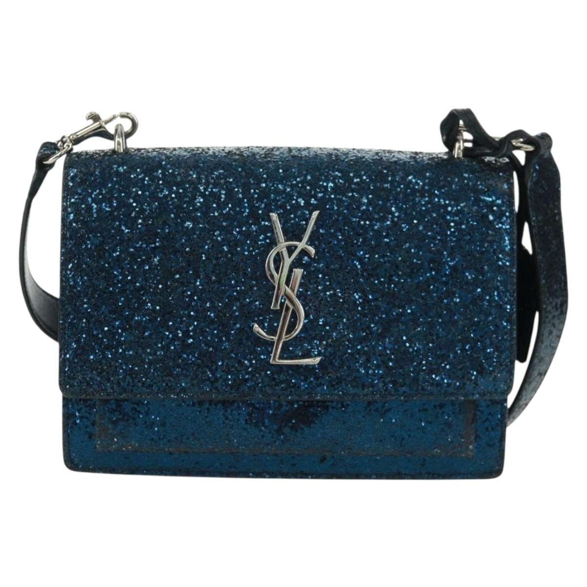 Saint Laurent Sunset Satchel Glitter Blue Leather Shoulder Bag Bag (Pre-Owned)