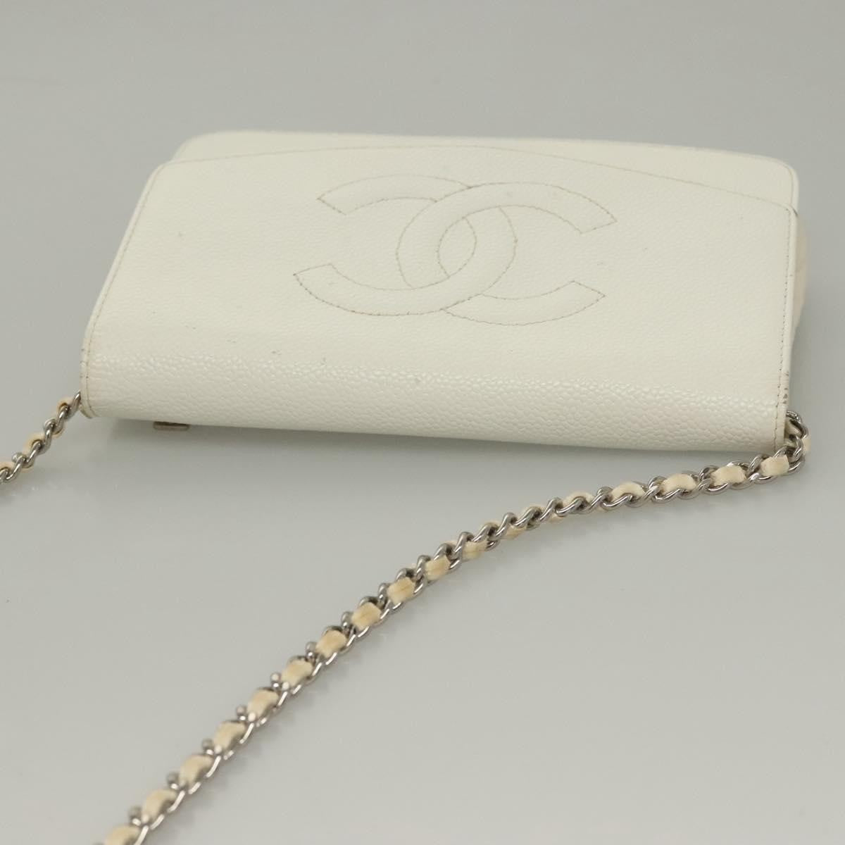 Chanel Vintage Timeless Wallet On Chain Caviar White Leather Shoulder Bag Bag (Pre-Owned)