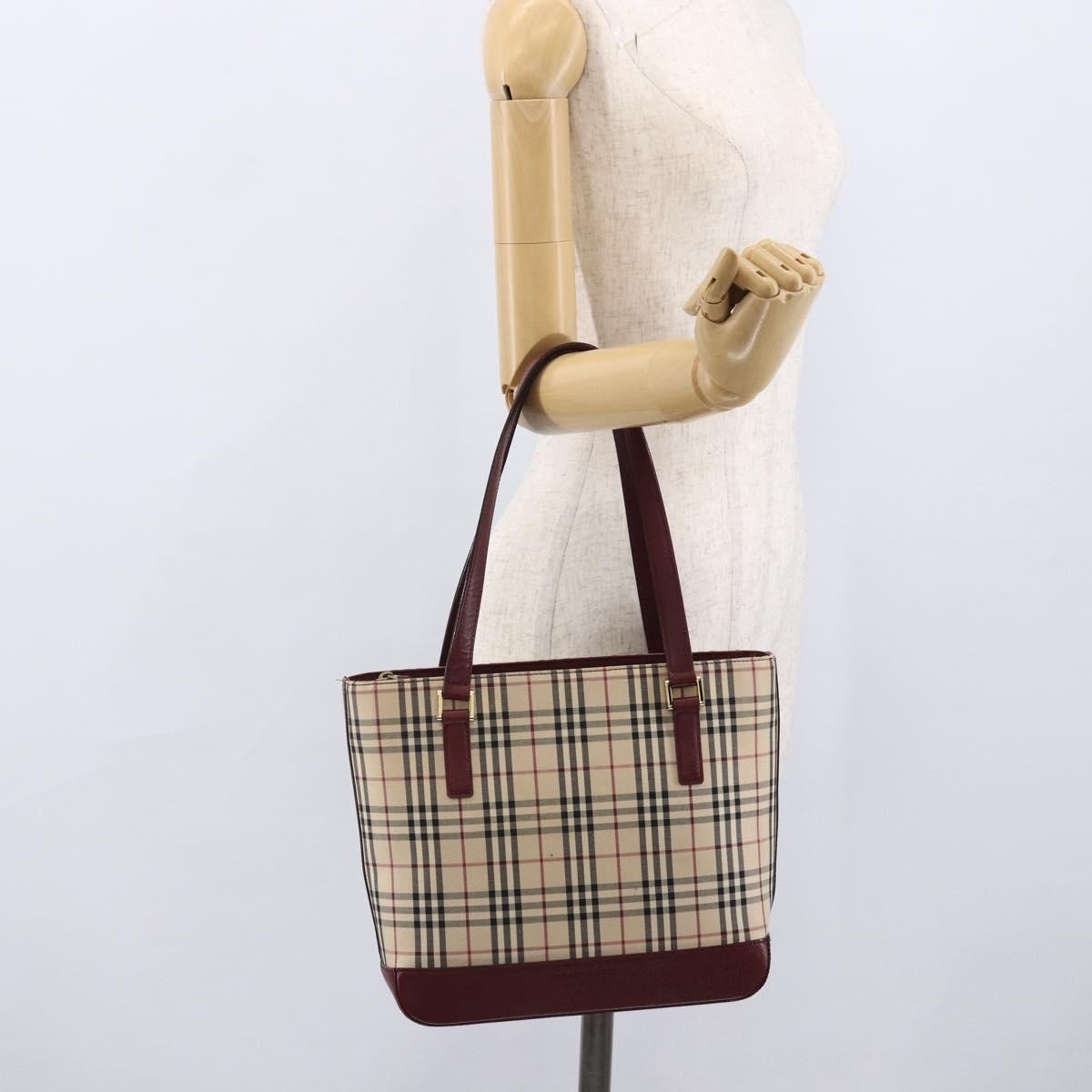Burberry Nova Check Tote Canvas And Leather Beige Canvas Tote Bag Bag (Pre-Owned)