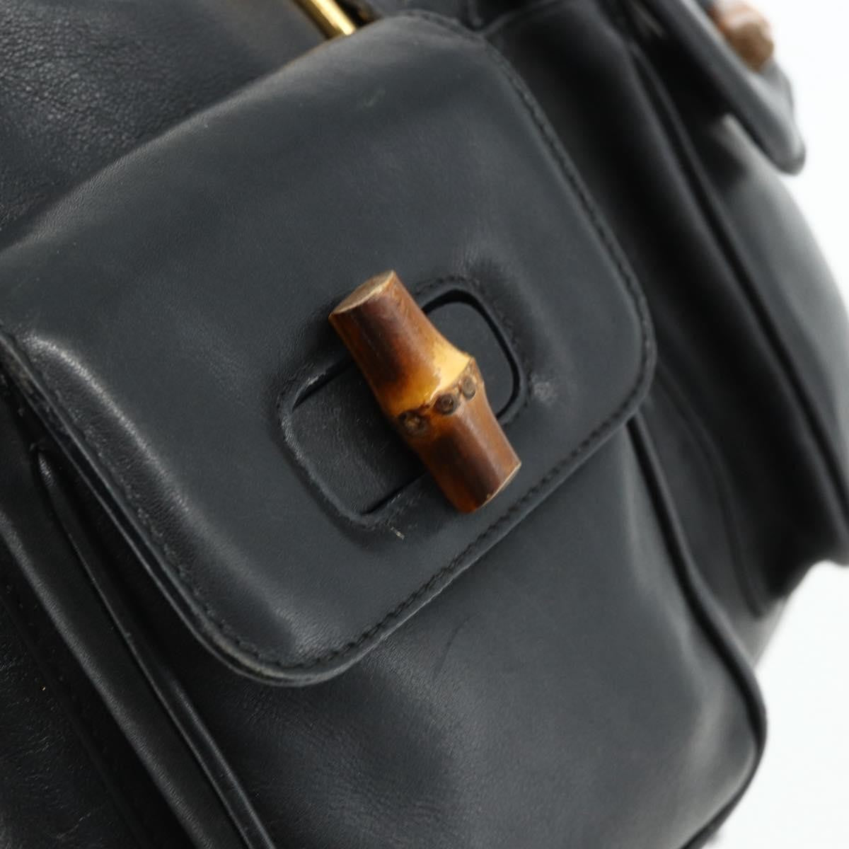 Gucci Vintage Bamboo Backpack Leather Black Leather Backpack Bag (Pre-Owned)