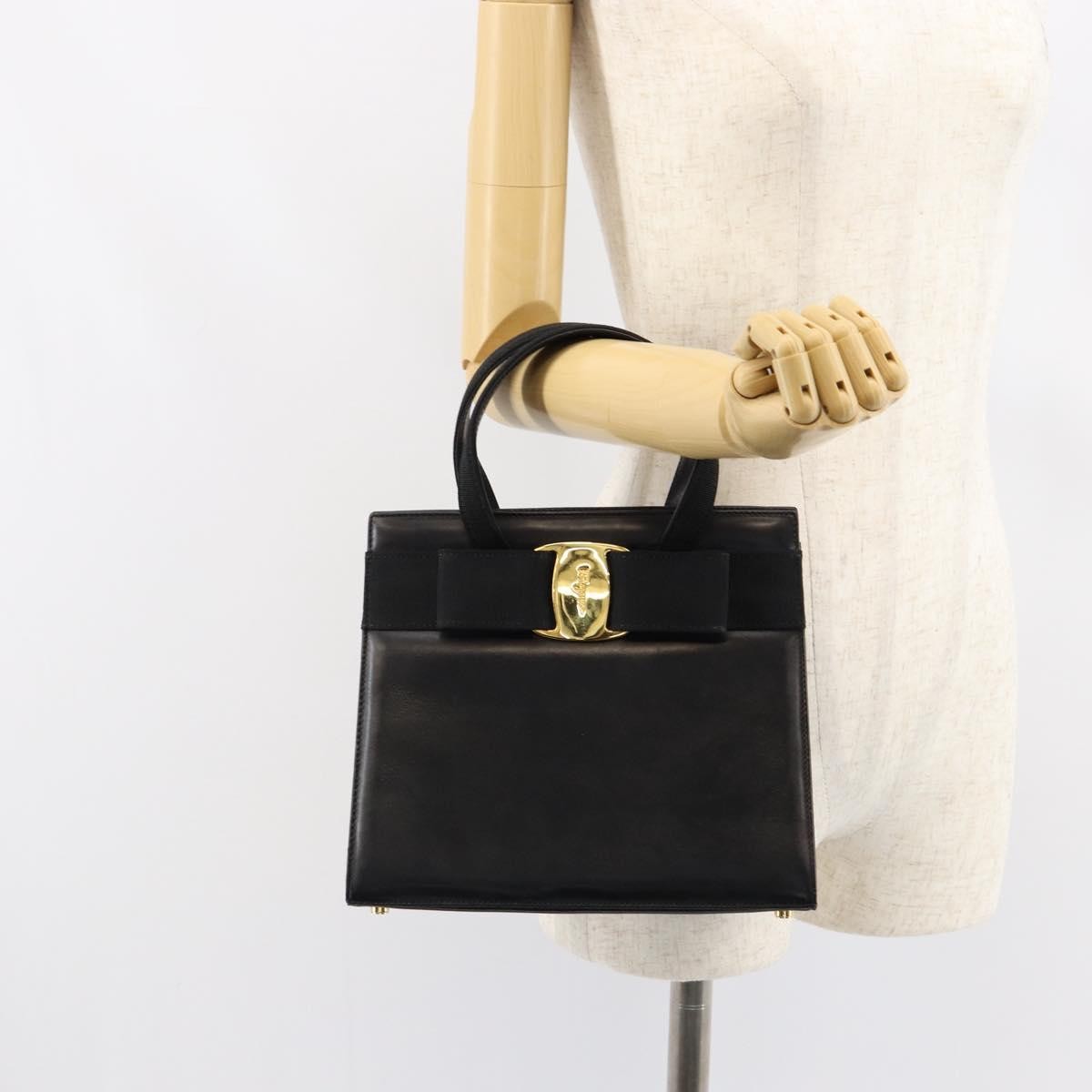 Salvatore Ferragamo Convertible Vara Bow Tote Leather Black Leather Handbag (Pre-Owned)