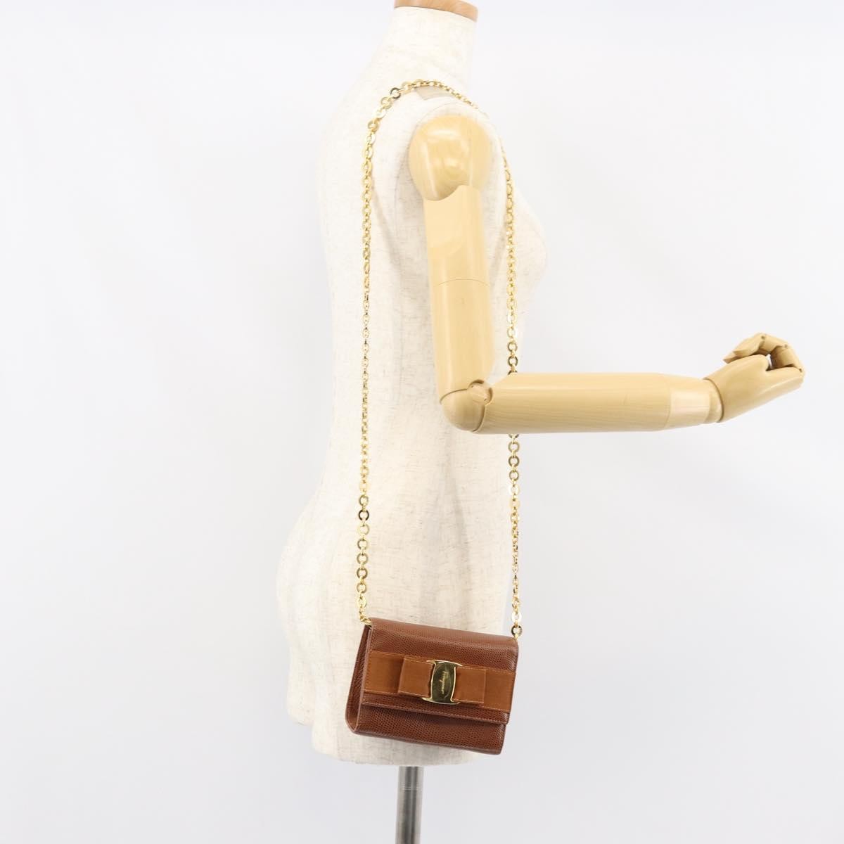 Salvatore Ferragamo Vala Shoulder Bag Embossed Leather Brown Leather Shoulder Bag Bag (Pre-Owned)