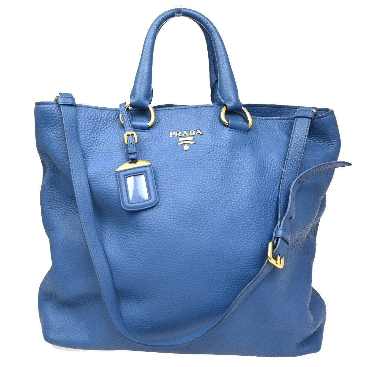 Prada Convertible Shopper Tote Vitello Daino Blue Leather Tote Bag Bag (Pre-Owned)