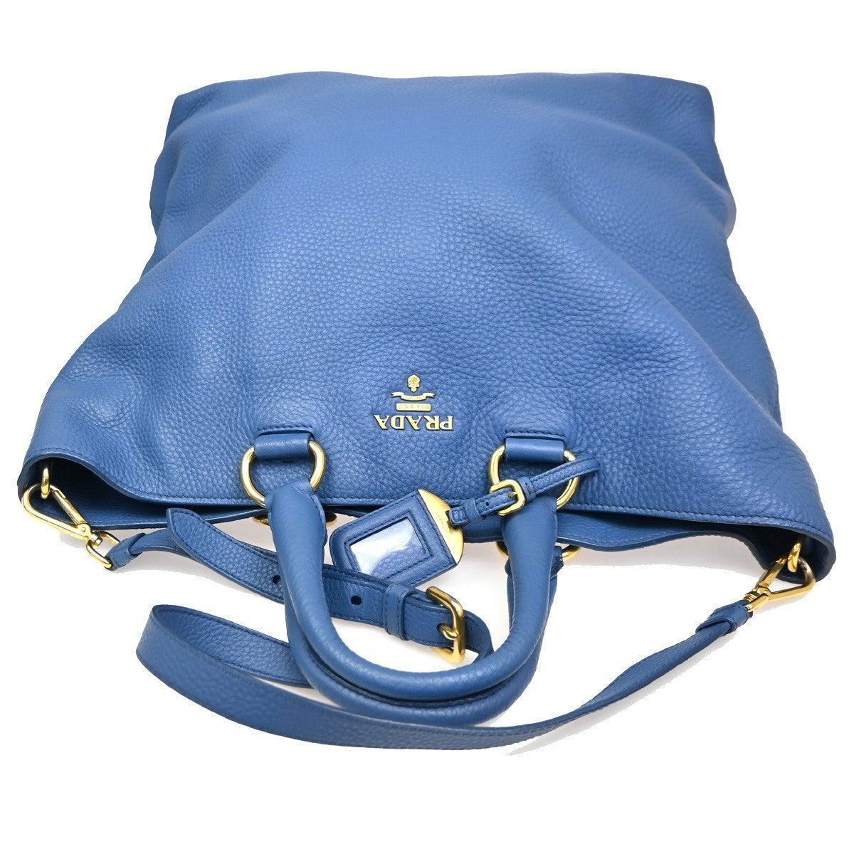Prada Convertible Shopper Tote Vitello Daino Blue Leather Tote Bag Bag (Pre-Owned)