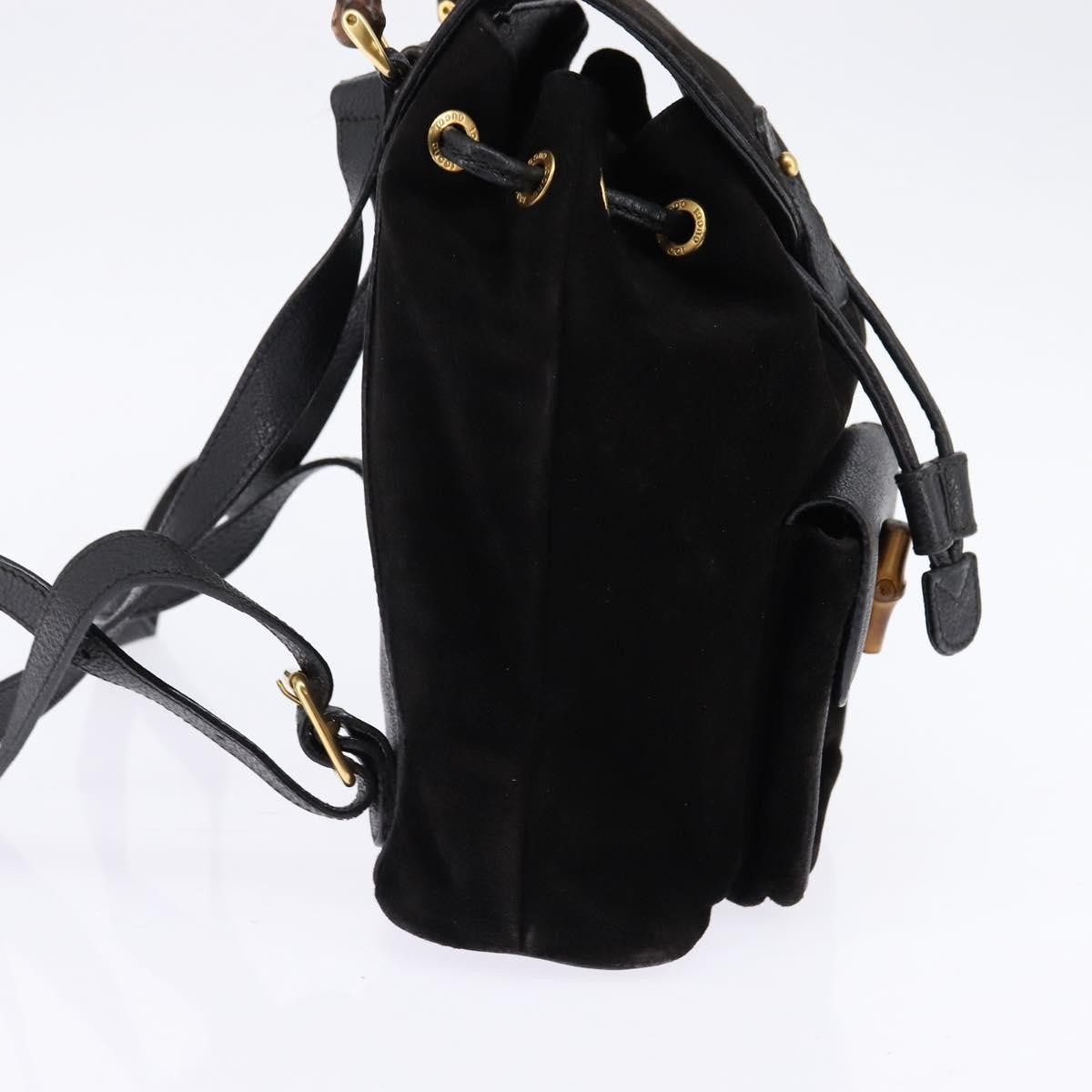 Gucci Vintage Bamboo Backpack Suede Black Suede Backpack Bag (Pre-Owned)