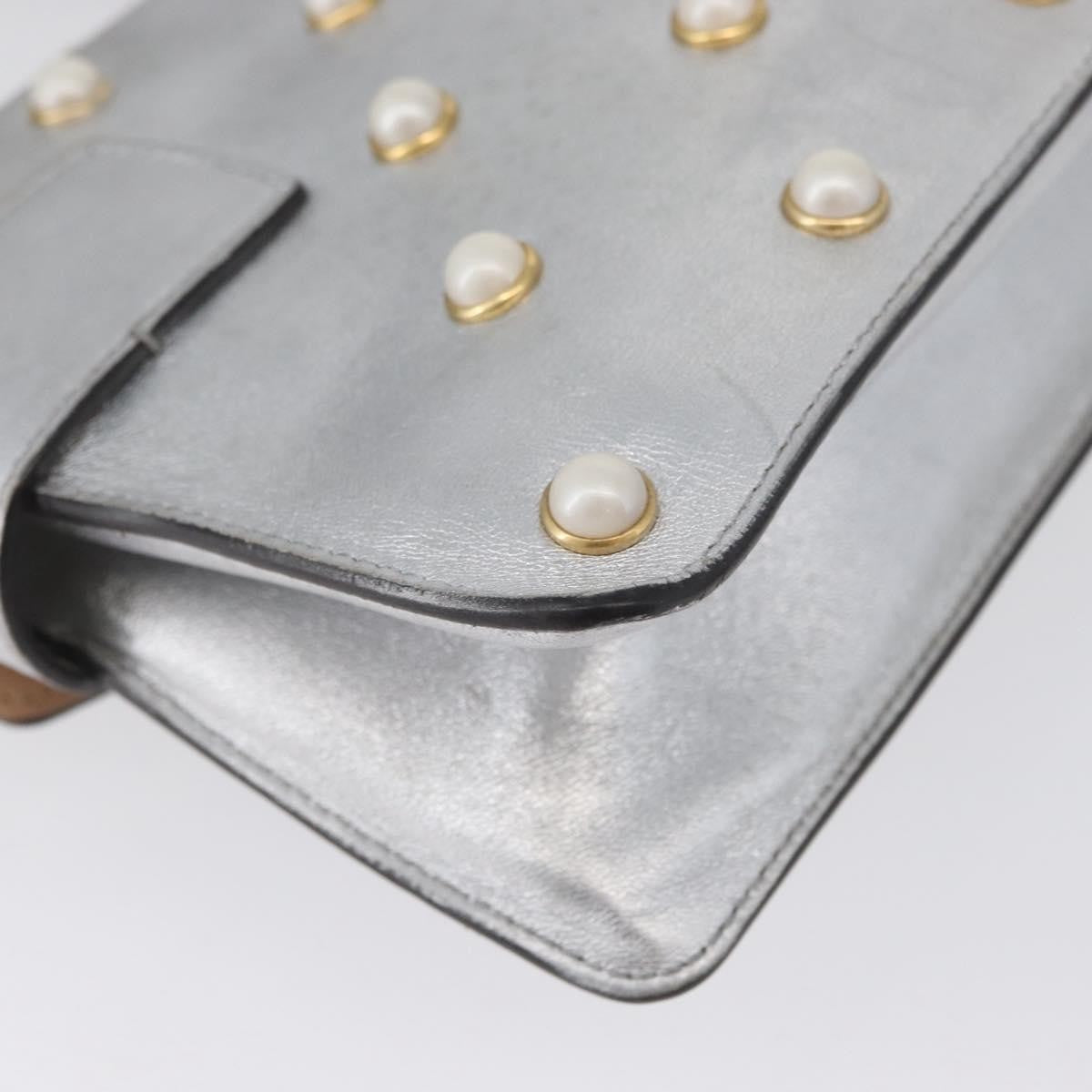 Gucci Broadway Pearly Bee Shoulder Bag Embellished Leather Silver Leather Shoulder Bag Bag (Pre-Owned)