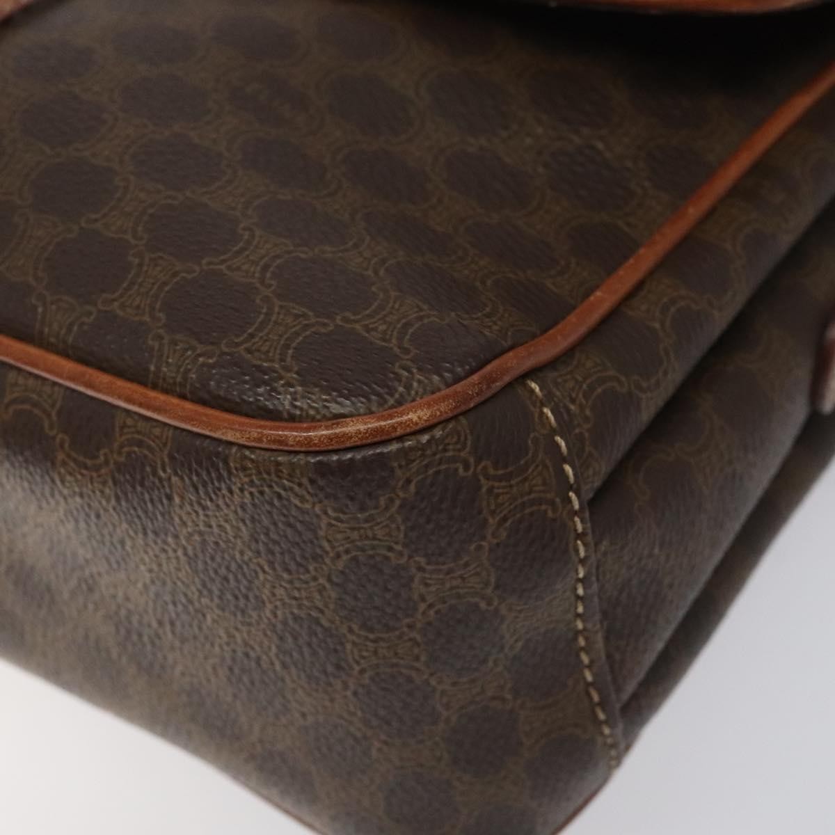 Celine Vintage Macadam Circle Logo Shoulder Bag Canvas And Leather Brown Canvas Shoulder Bag Bag (Pre-Owned)