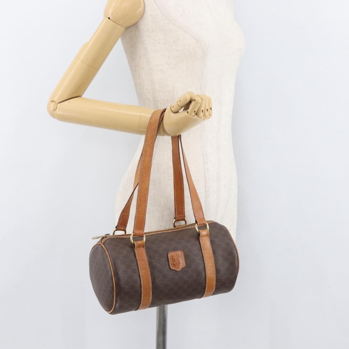 Celine Vintage Macadam Shoulder Bag Canvas And Leather Brown Canvas Shoulder Bag Bag (Pre-Owned)