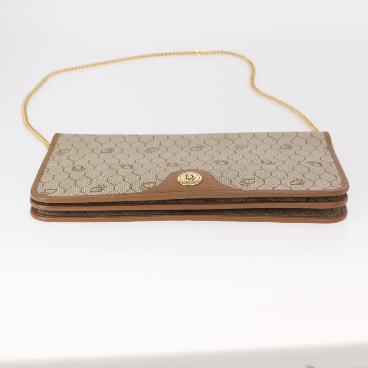 Christian Dior Vintage Honeycomb Chain Canvas Beige Canvas Shoulder Bag Bag (Pre-Owned)