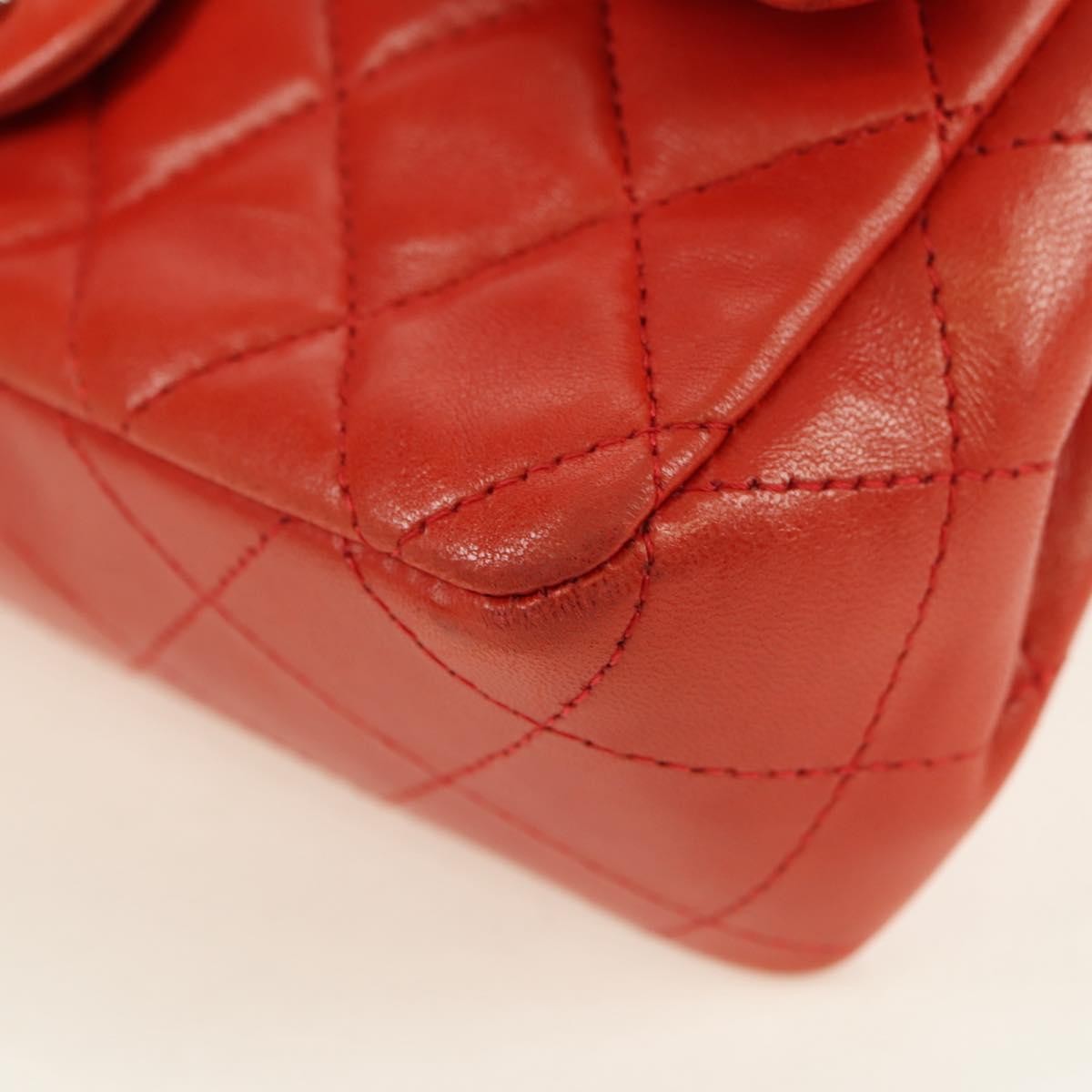 Chanel Flap Shoulder Bag Leather Red Leather Handbag (Pre-Owned)