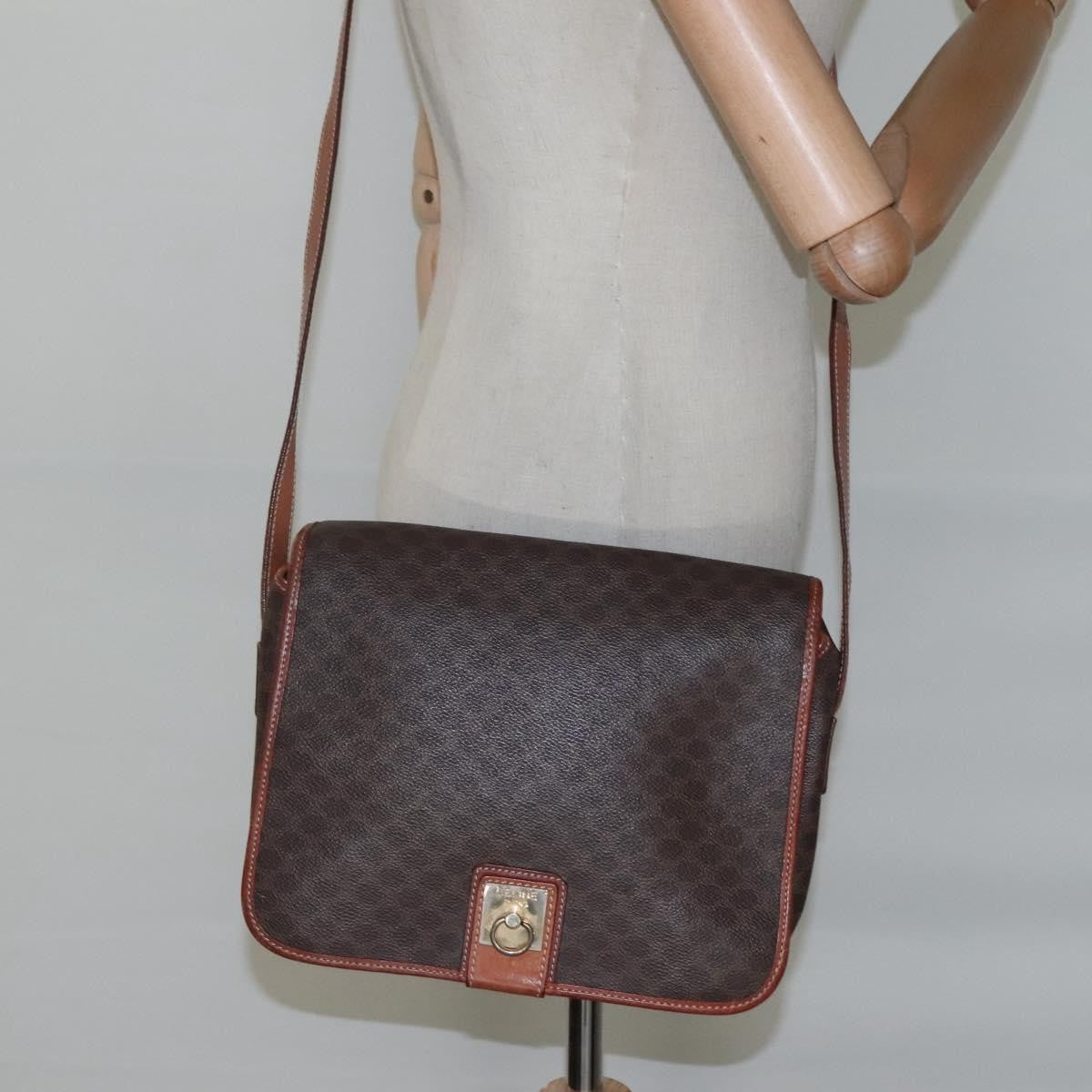 Celine Vintage Macadam Shoulder Bag Canvas And Leather Brown Canvas Shoulder Bag Bag (Pre-Owned)