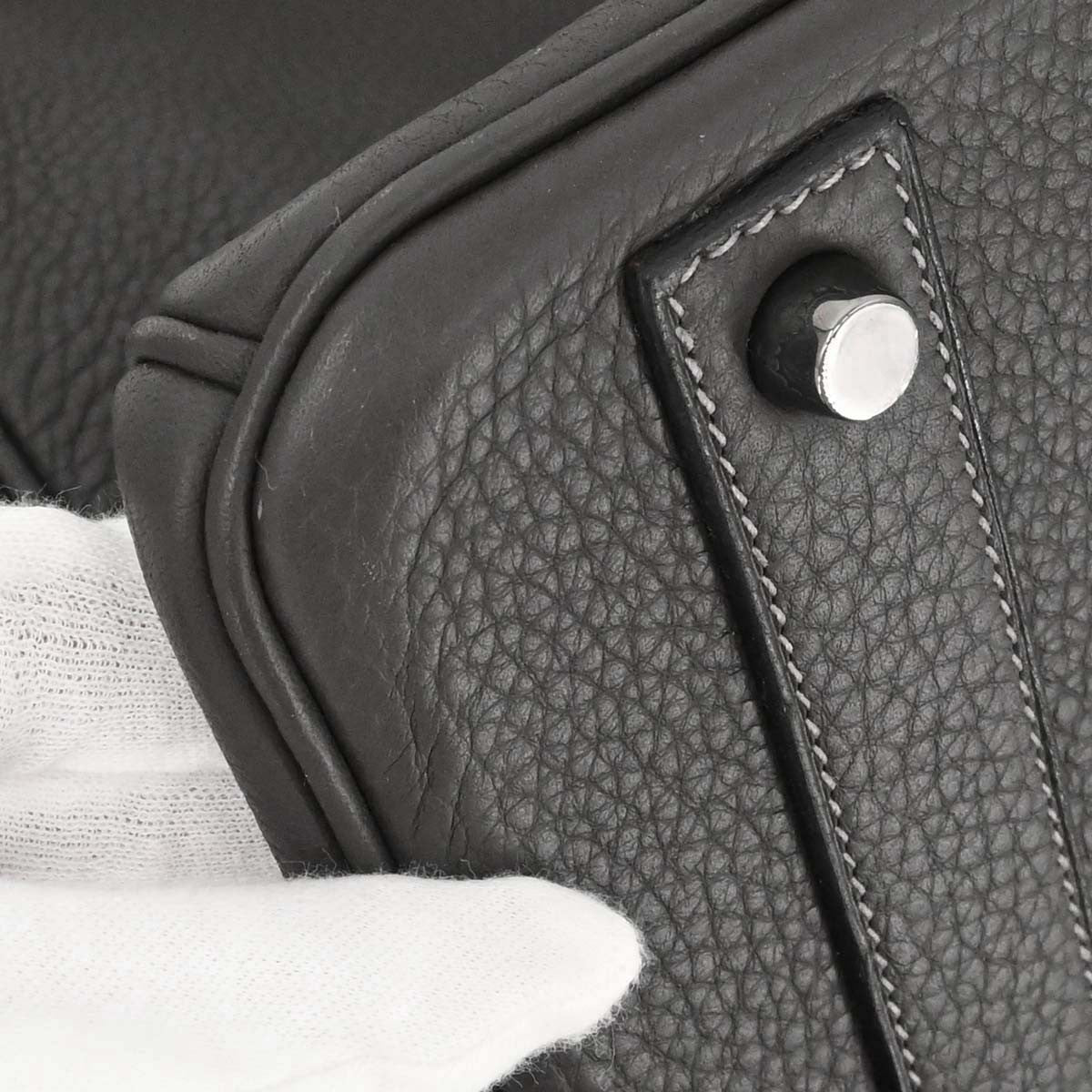 Hermes Birkin Handbag Grey Clemence With Palladium Hardware Gray Leather Handbag (Pre-Owned)