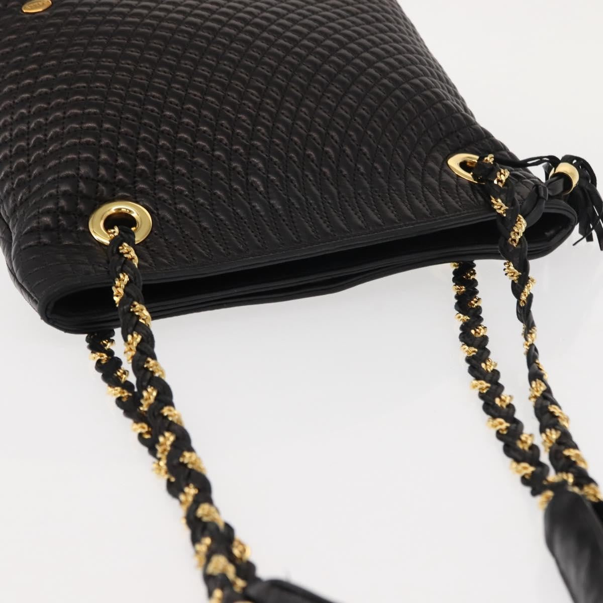 Bally Vintage Chain Shoulder Bag Quilted Leather Black Leather Shoulder Bag Bag (Pre-Owned)