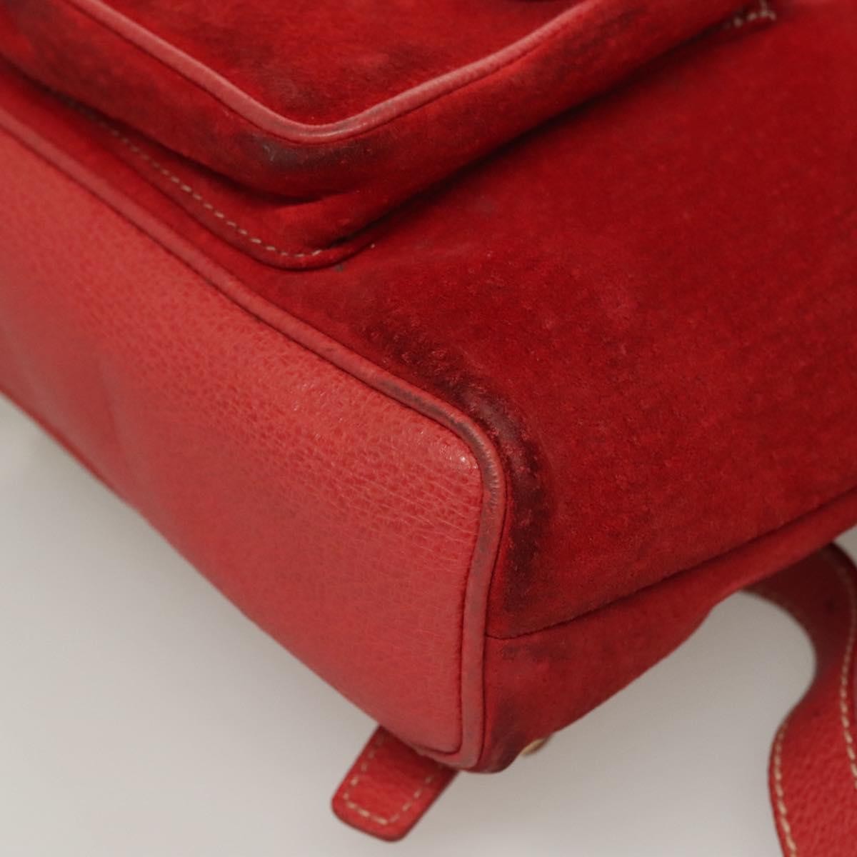 Gucci Vintage Bamboo Backpack Suede Red Suede Backpack Bag (Pre-Owned)