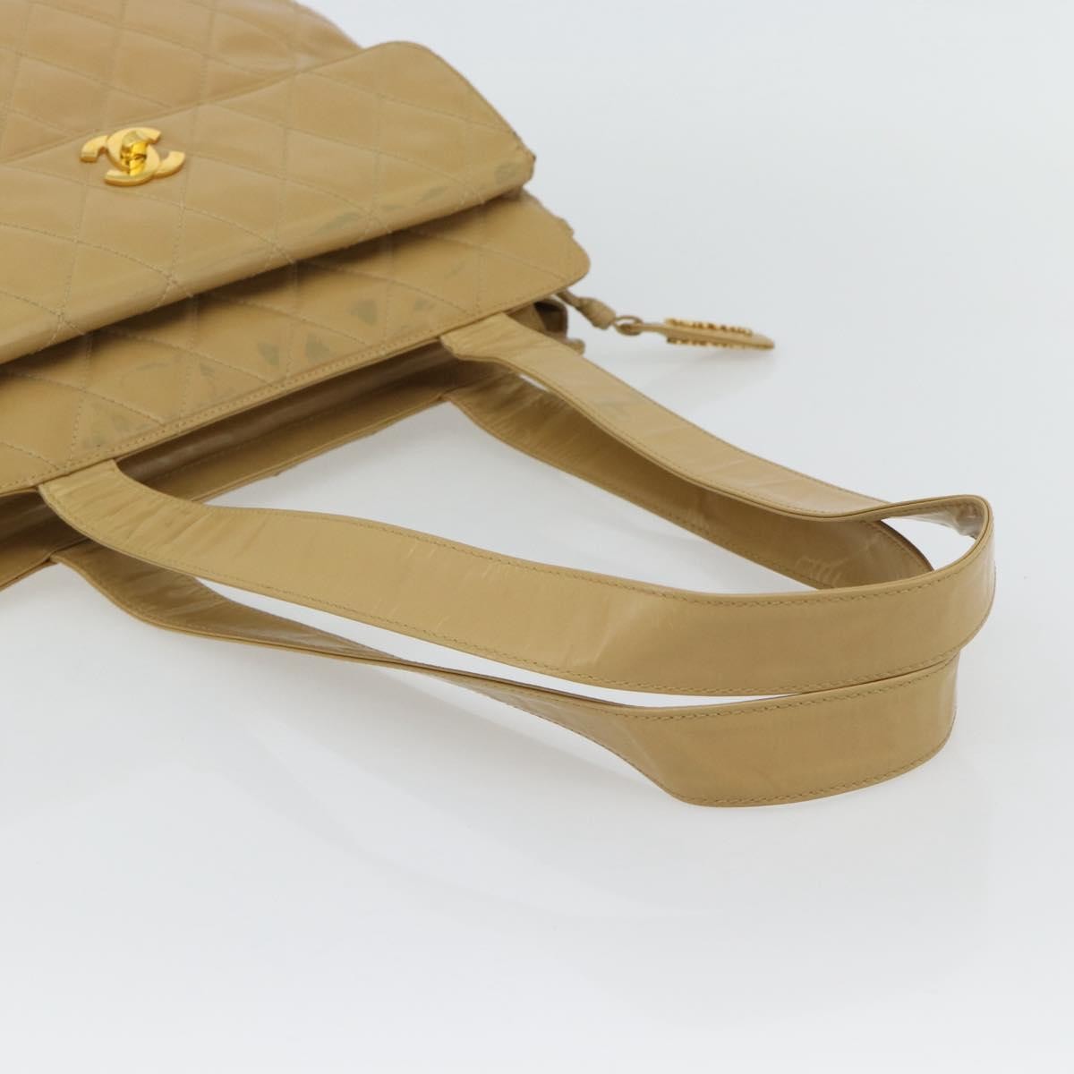 Chanel Vintage Front Pocket Shoulder Bag Leather Beige Patent_Leather Shoulder Bag Bag (Pre-Owned)