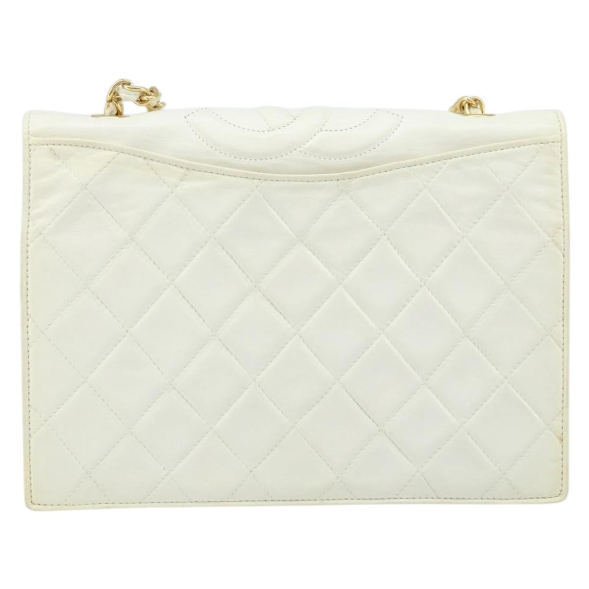 Chanel Vintage Cc Full Flap Bag Quilted Lambskin White Leather Shoulder Bag Bag (Pre-Owned)