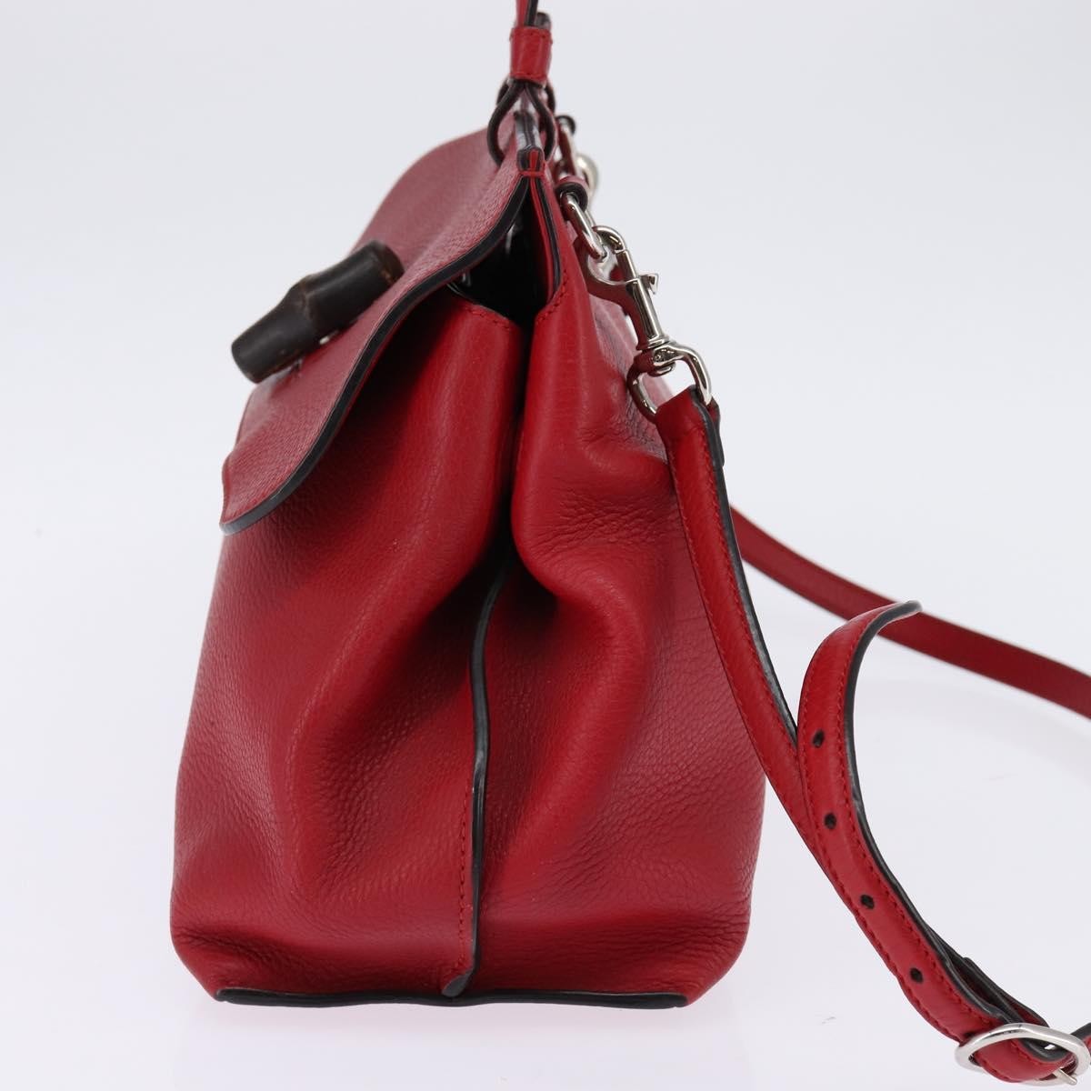 Gucci Bamboo Daily Top Handle Bag Leather Red Leather Bag (Pre-Owned)