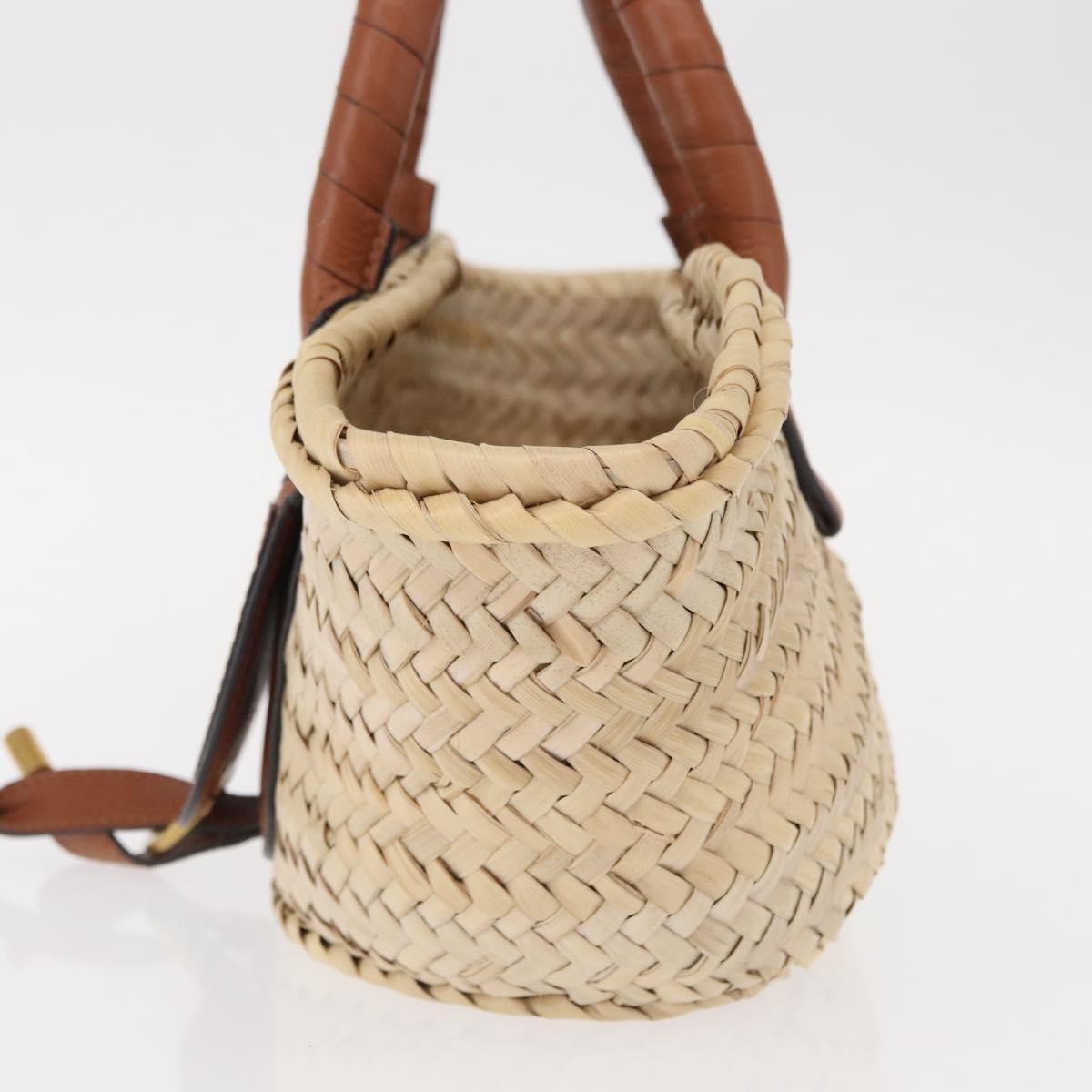 Chloe Marcie Basket Bag Raffia And Leather Beige Wicker Handbag (Pre-Owned)
