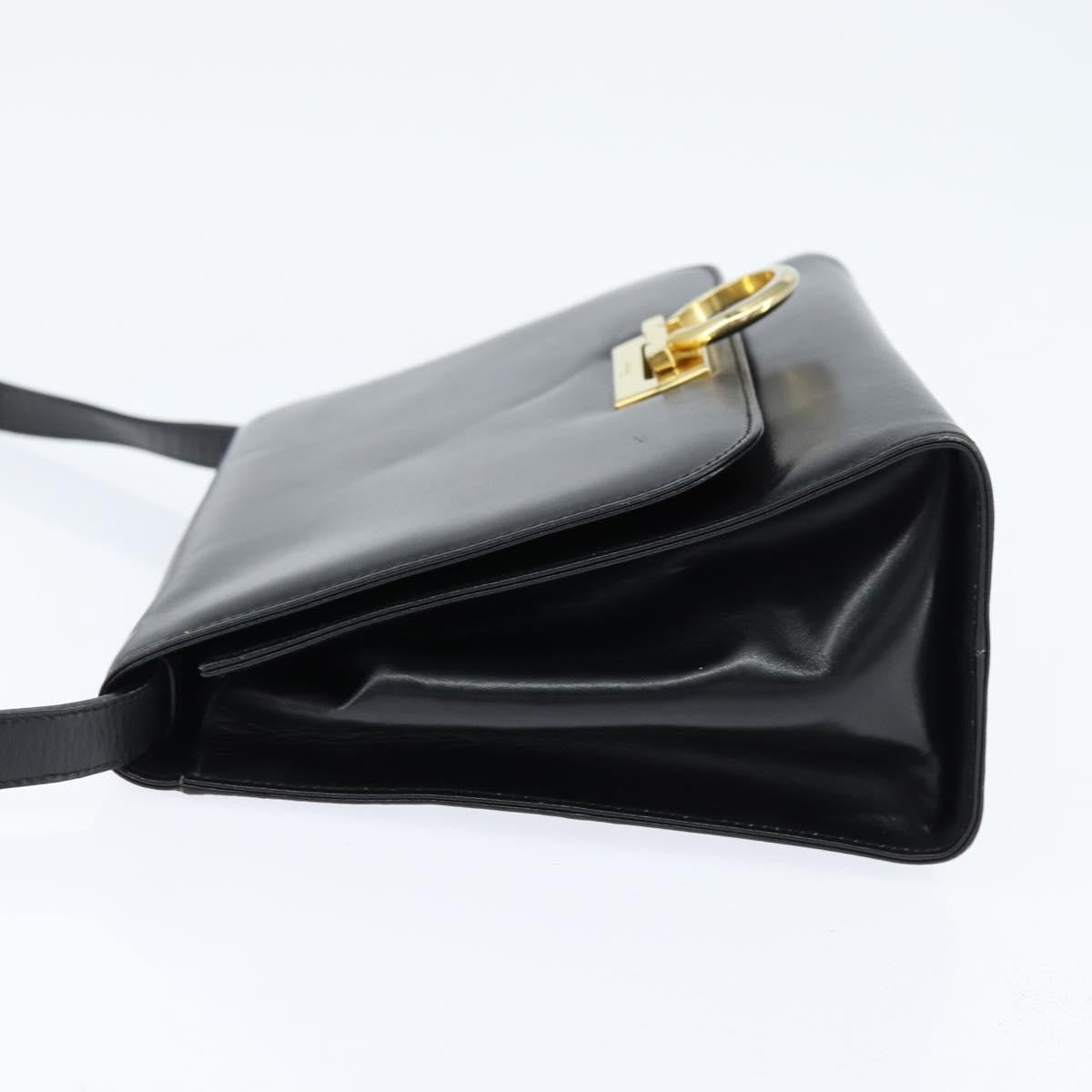 Salvatore Ferragamo Gancini Flap Shoulder Bag Leather Black Leather Shoulder Bag Bag (Pre-Owned)
