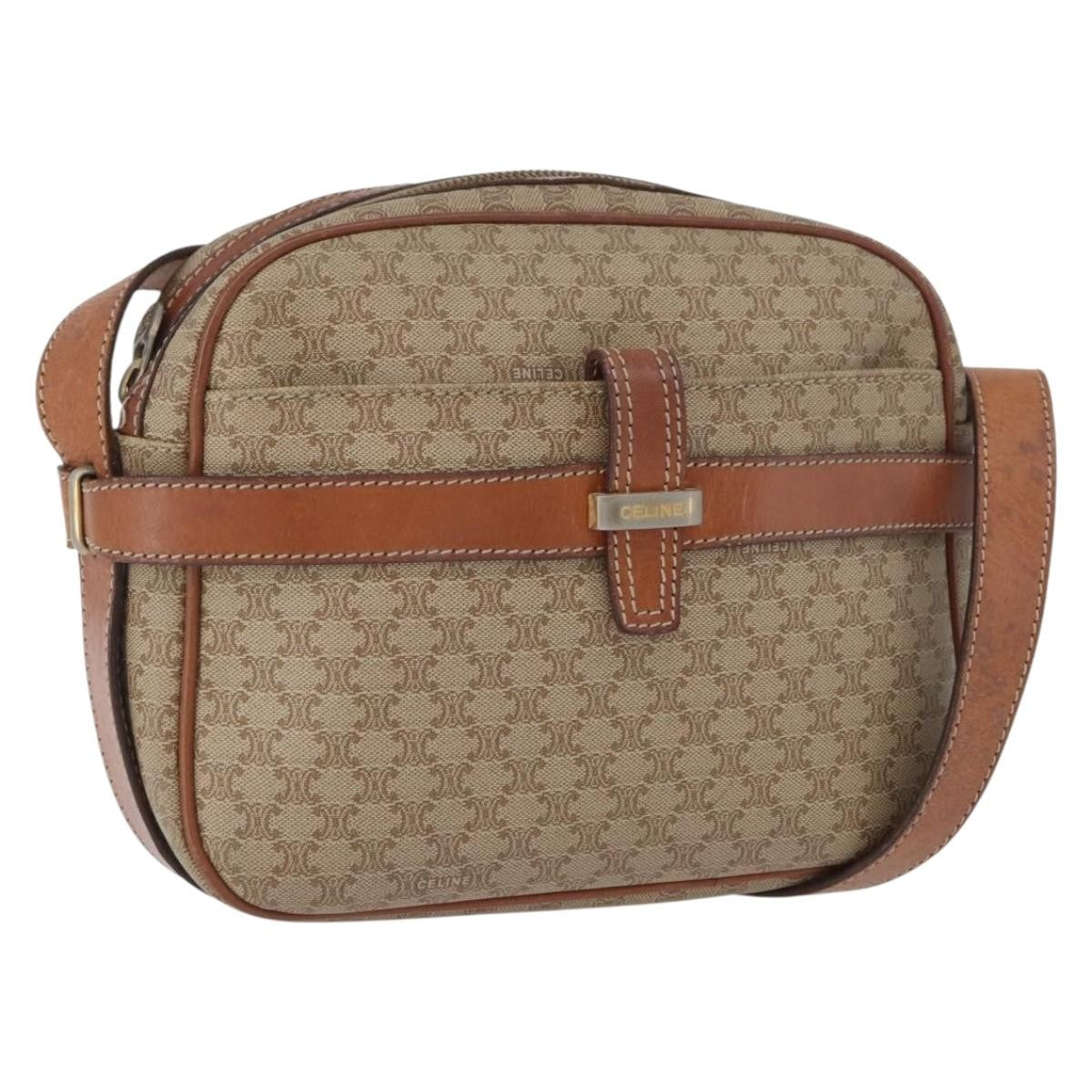 Celine Vintage Macadam Shoulder Bag Canvas And Leather Beige Canvas Shoulder Bag Bag (Pre-Owned)