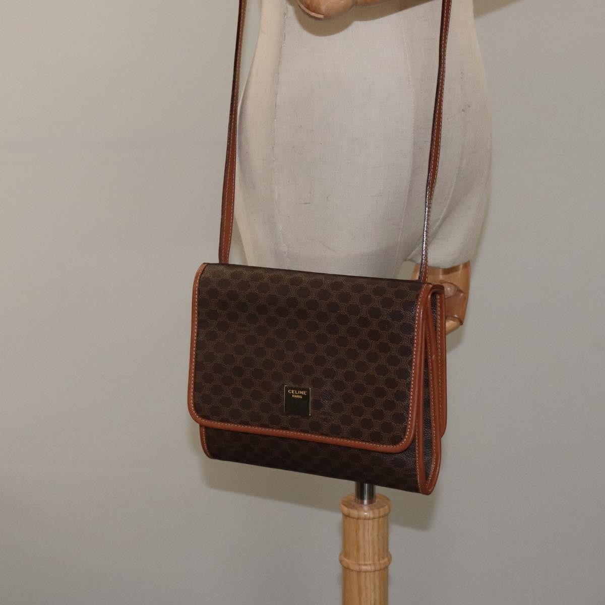 Celine Vintage Macadam Shoulder Bag Canvas And Leather Brown Canvas Shoulder Bag Bag (Pre-Owned)