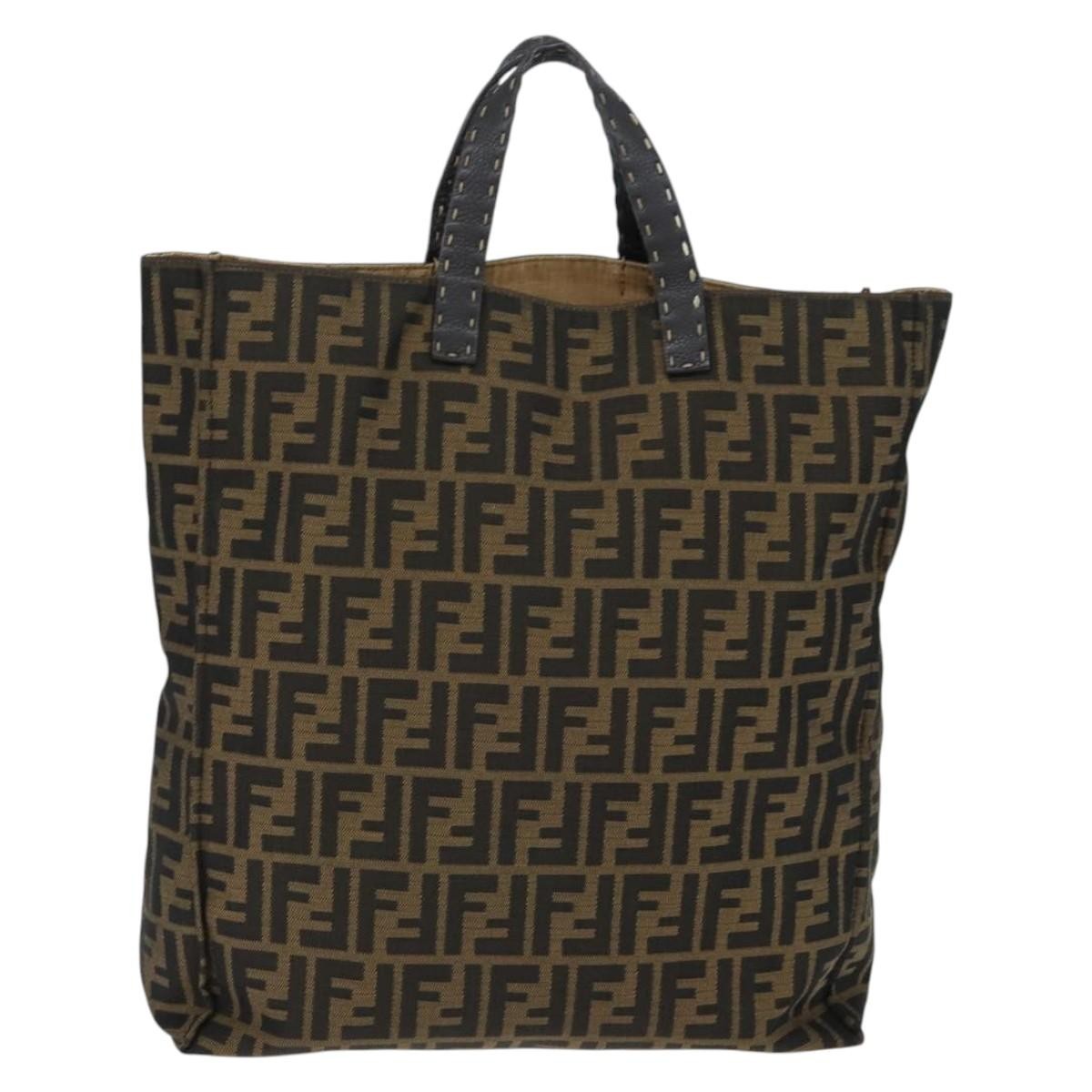 Fendi Open Shopping Tote Zucca Canvas Brown Canvas Tote Bag Bag (Pre-Owned)