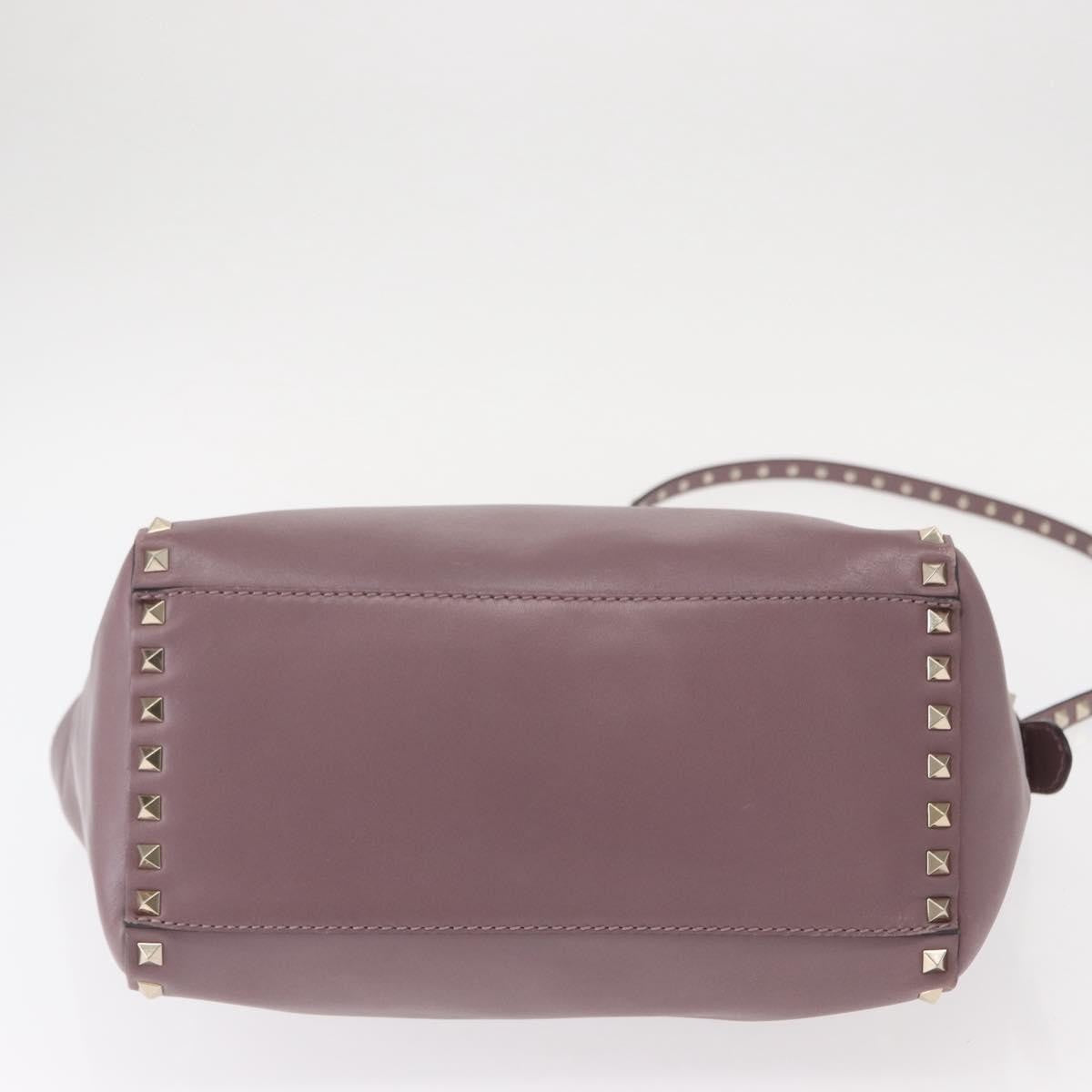 Valentino Garavani Rockstud Tote Rigid Leather Purple Leather Handbag (Pre-Owned)